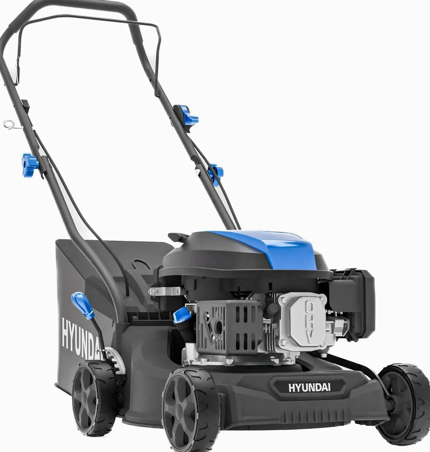 Hyundai Tondeuse à Gazon Thermique Noire 40 cm, Moteur 139 cm3 3,7 CV 4 Temps, Bac 40 L, 7 Hauteurs 25-75 mm, Poussée, Garantie 3 Ans - HYM16130PX