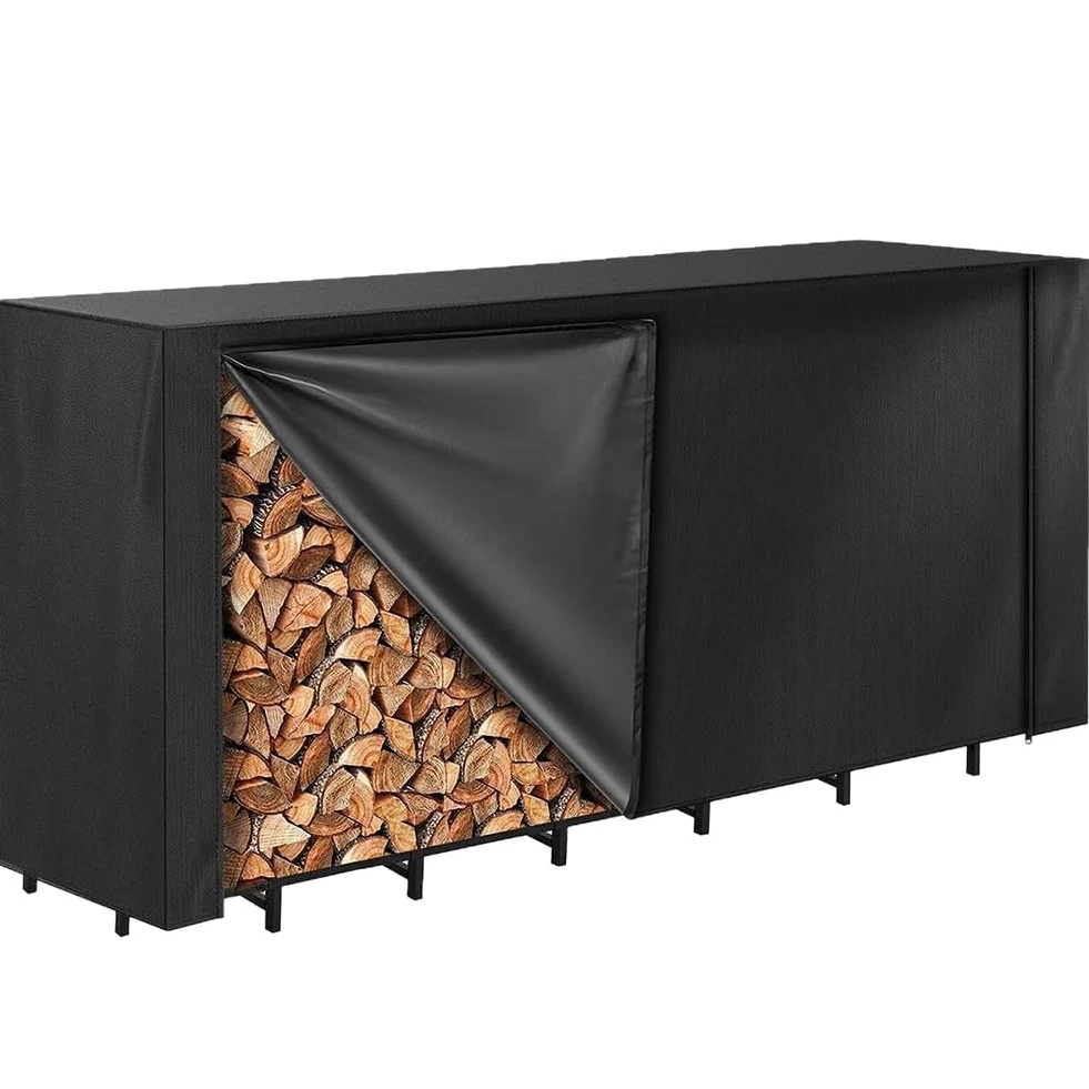Housse pour bois de chauffage résistante aux intempéries pour porte-bûches de 2,4 m, tissu 600D pour usage extérieur, noir