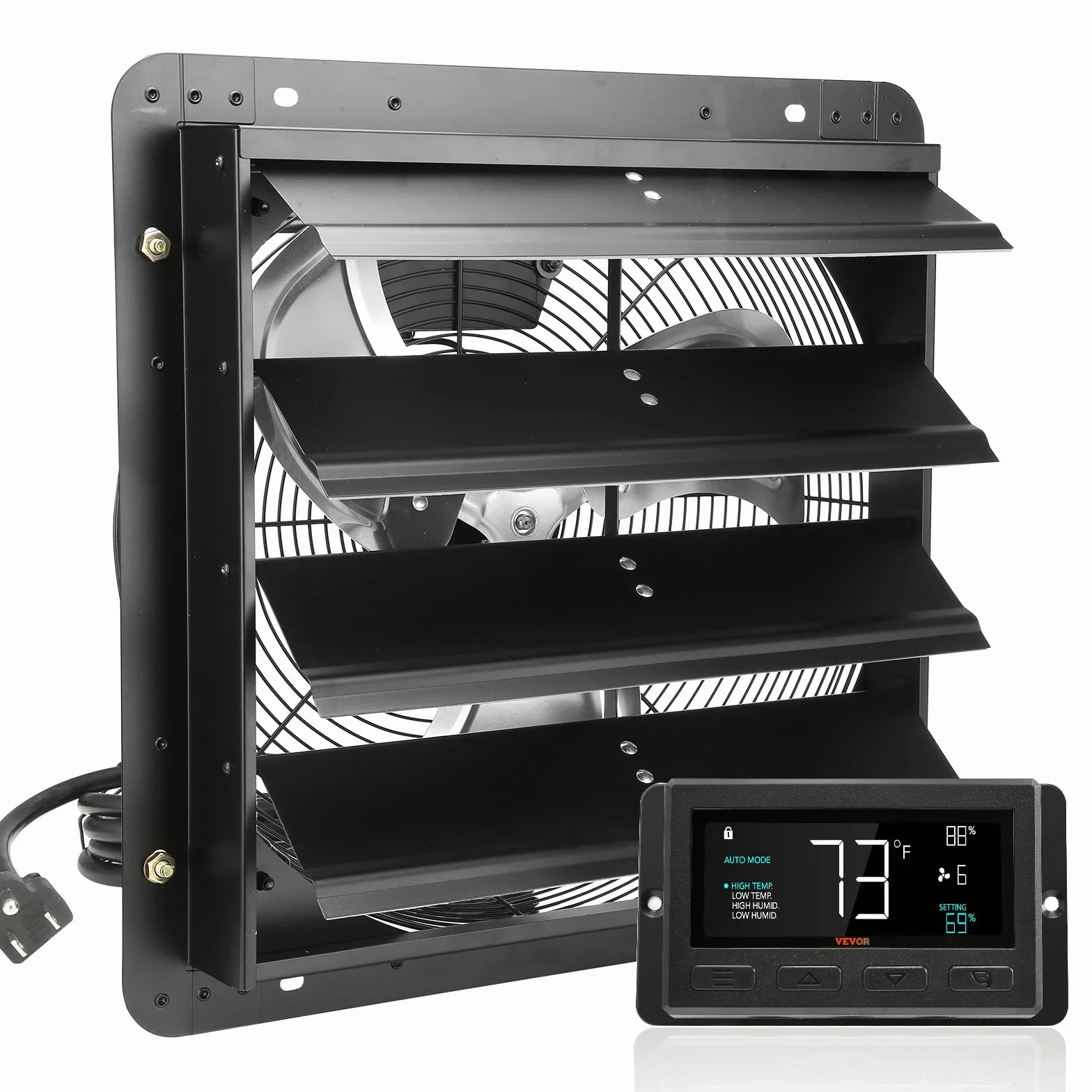 VEVOR Ventilateur d'extraction à volets 40,9 cm 2900 m³/h Moteur EC Contrôleur température humidité
