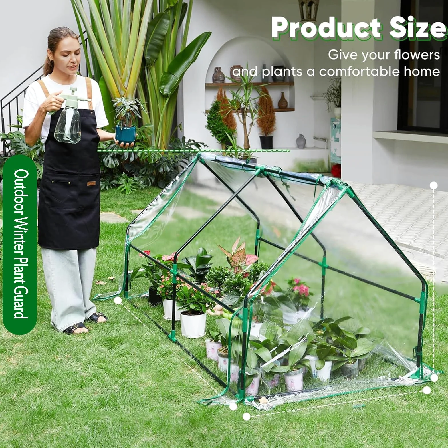 Mini Serre Portable, Petite Serre, Porte zippée Enroulable et Housse en PVC Toutes Saisons, Serres extérieures et intérieures, 120x60x60cm