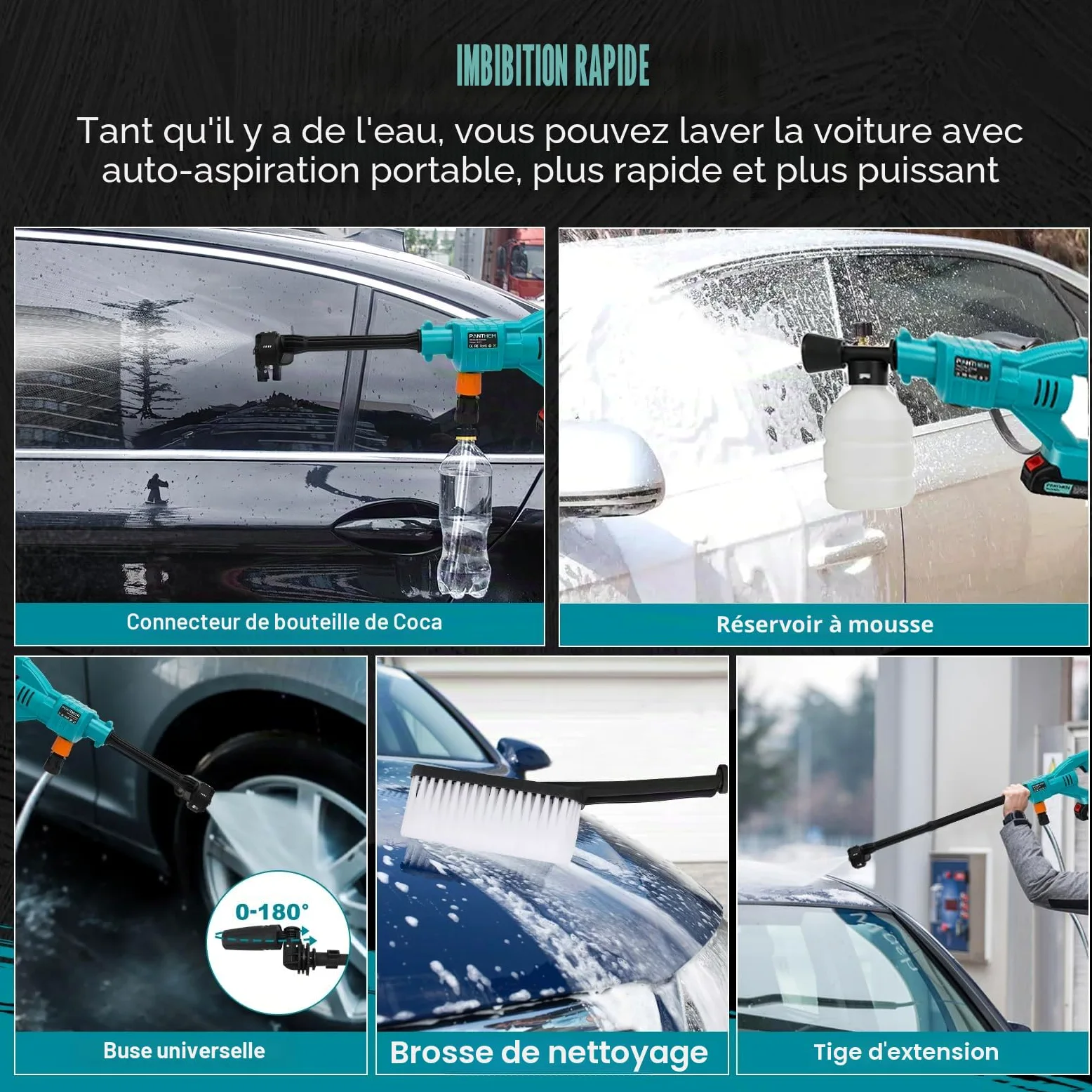 Nettoyeur Haute Pression sans Fil avec 2 Batteries Nettoyeur Haute Pression | Portable sur Batterie, Buse 6 en 1, Tuyau de 5M, pour Jardin et Voiture Lavage de Voiture, Cour, Jardin