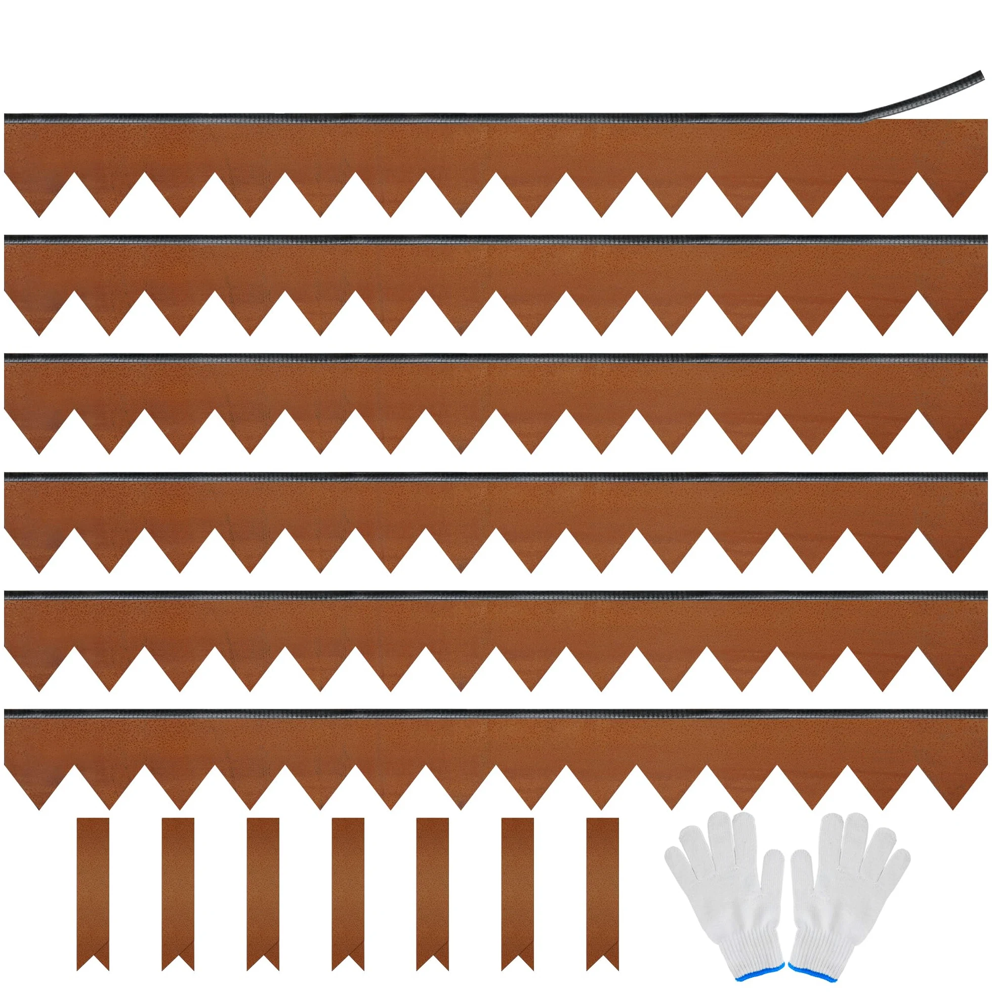 Lot de 6 bordures de pelouse en acier Cor-Ten avec bande adhésive - 1 m (L) x 14 cm (H) - Revêtement en poudre marron - Bordure de paysage - Séparateur de jardin - 7 clips - K649B04