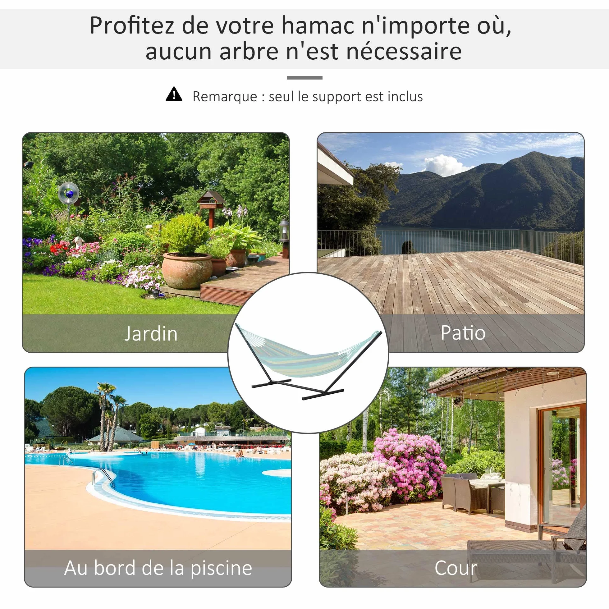 Outsunny Support Pied de hamac Structure Robuste métal époxy Noir 3,60L x 0,92l x 1,12H m
