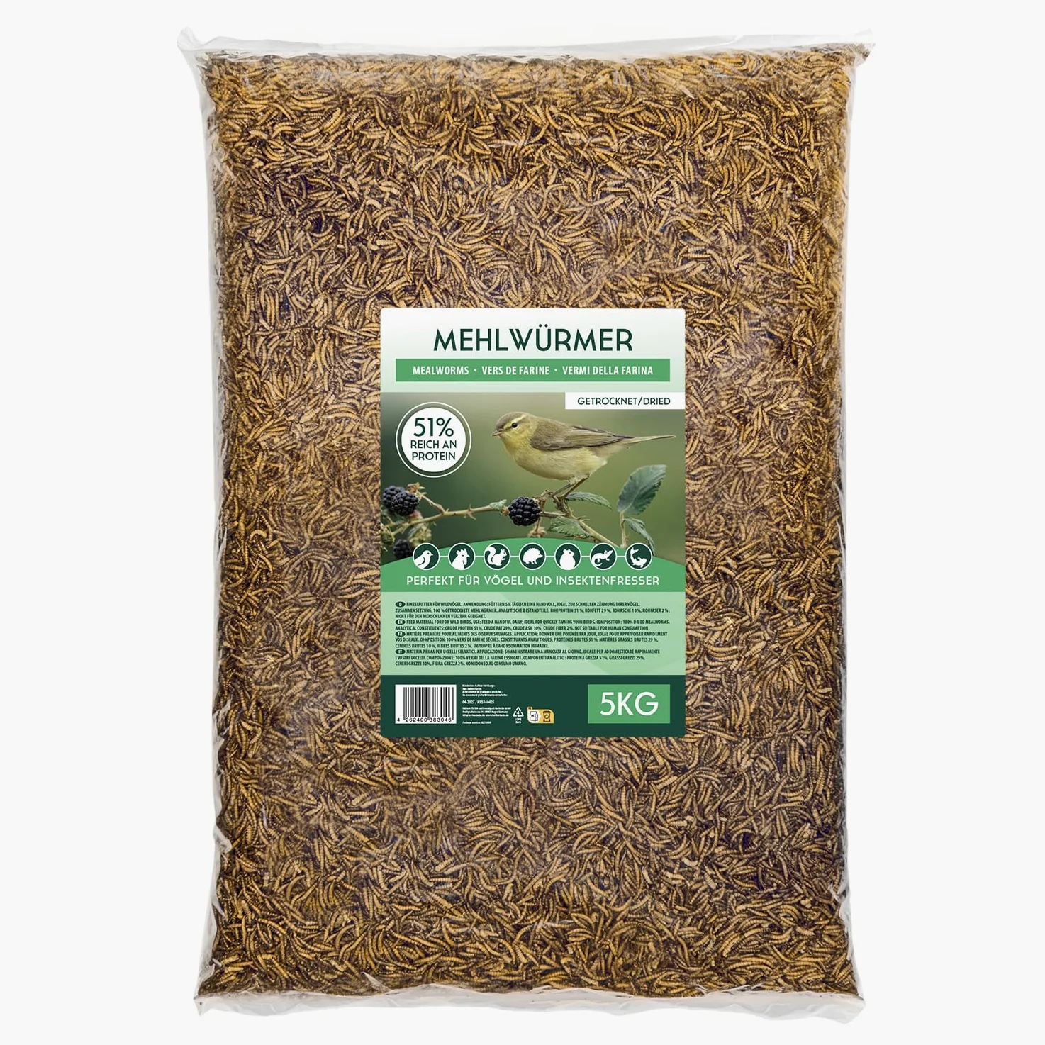 Couverture pour carpes koï - Vers de farine séchés - 1 kg - Nourriture naturelle pour insectes - Riche en protéines et nutriments - Nourriture pour oiseaux, poissons, rongeurs et reptiles - Poules et