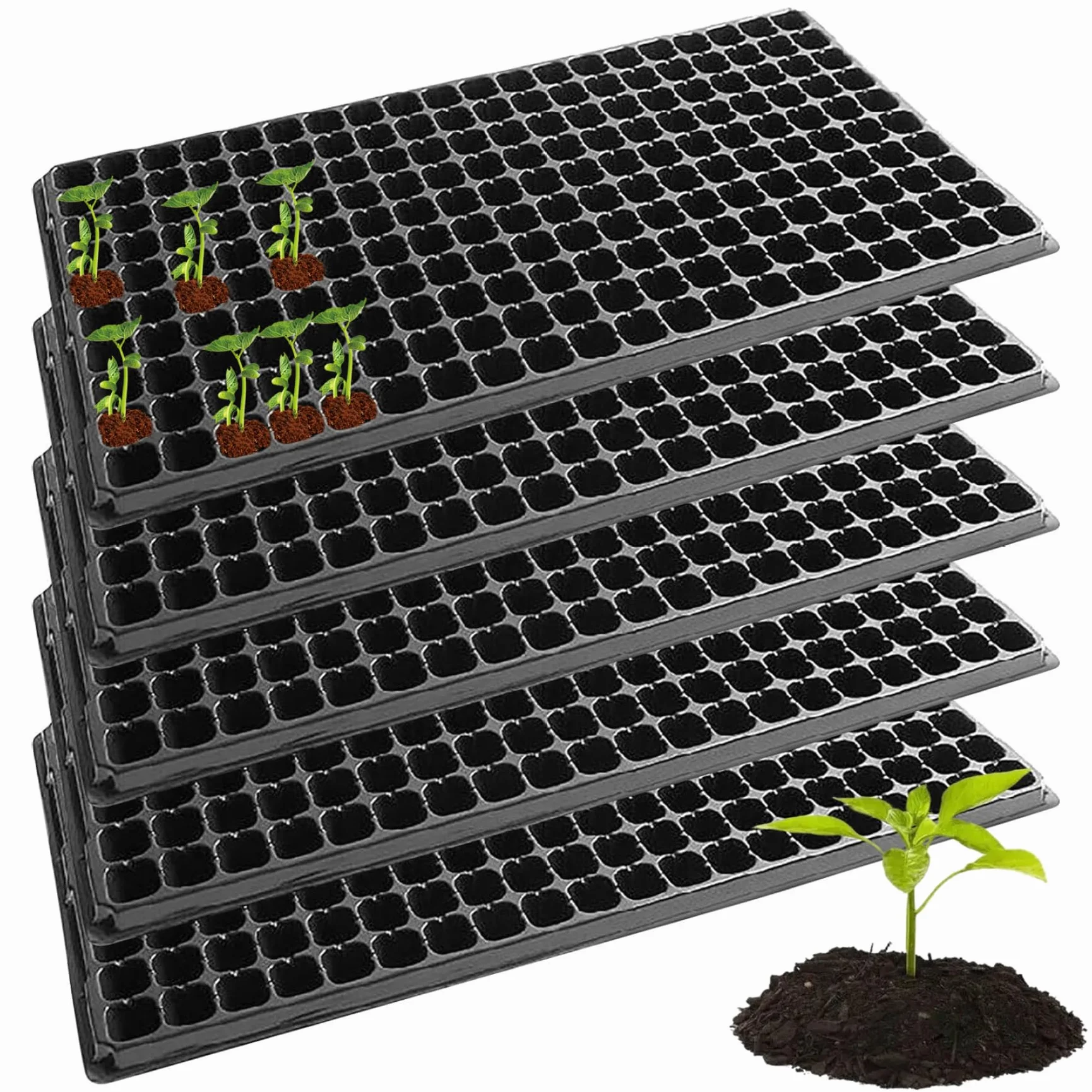 Plateaux de semis 200 cellules 53 x 28 x 3.6 cm Noir Réutilisables