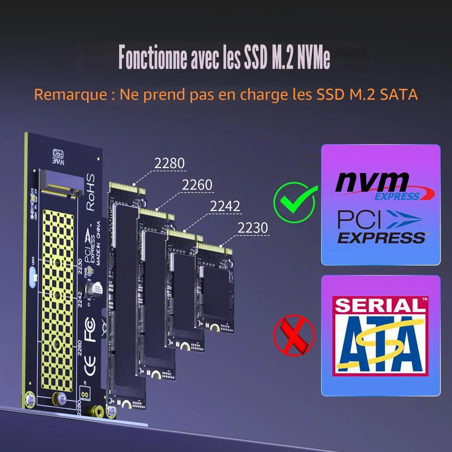 GLOTRENDS PA09-HS Adaptateur M.2 NVMe vers PCIe 4.0 X4 avec dissipateur Thermique pour SSD 2280/2260/2242/2230