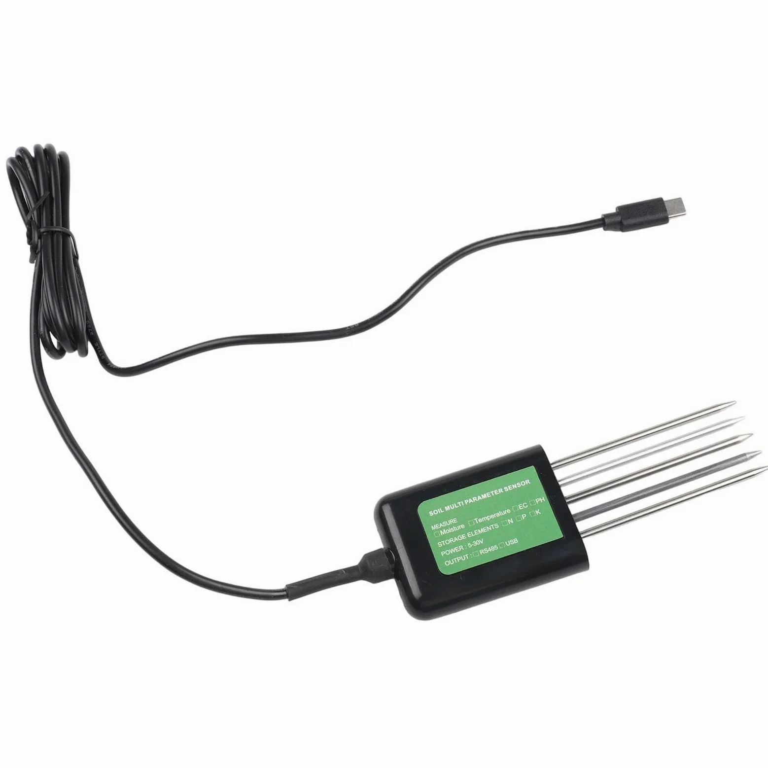 Testeur de sol USB 7 en 1 pour Android, IP68, humidité de la terre, pH EC, température NPK, capteur NPK avec joint en résine époxy et sonde métallique, analyse des données en temps réel pour