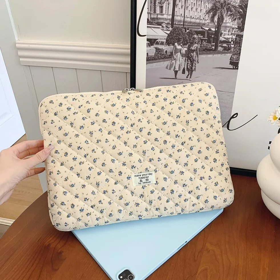 Housse Ordinateur 13-14 Pouces Matelassée Motif Floral Compatible MacBook Air 13 Pro 14 M5 M4 M3 M2 M1