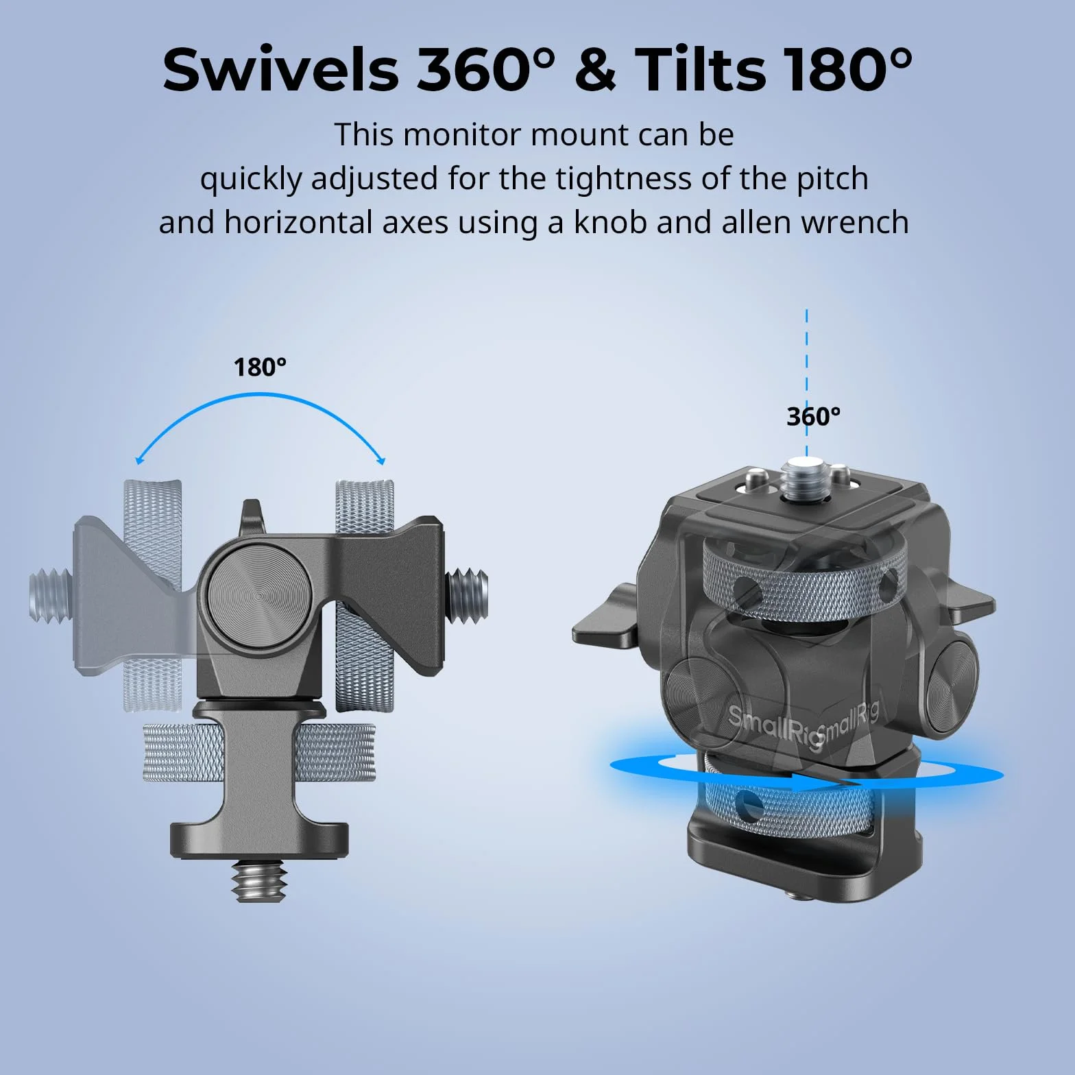 SMALLRIG Support Moniteur Réglable Pivotant 360° Inclinable 180° Vis 1/4" Anti-Torsion 4886