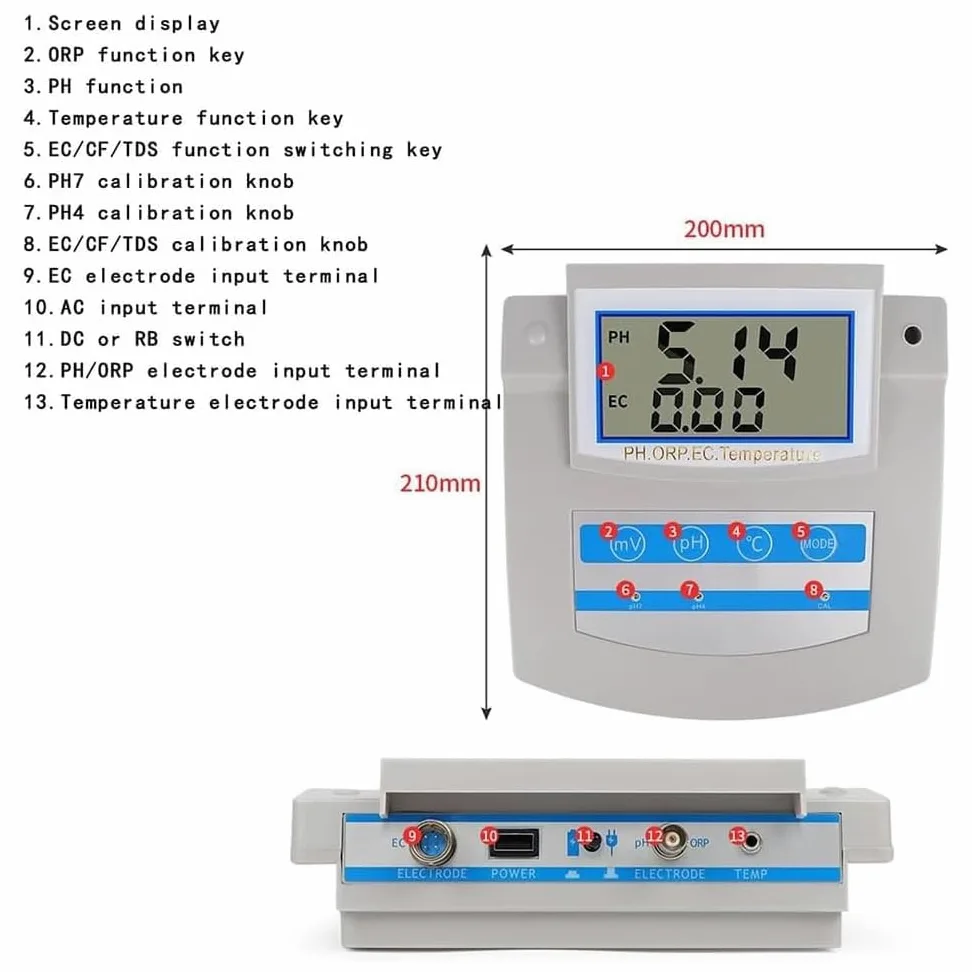 PH-mètre numérique pour laboratoire et aquarium, écran LCD, mesure 6 en 1 avec compensation de température et fonction TDS/EC/CF