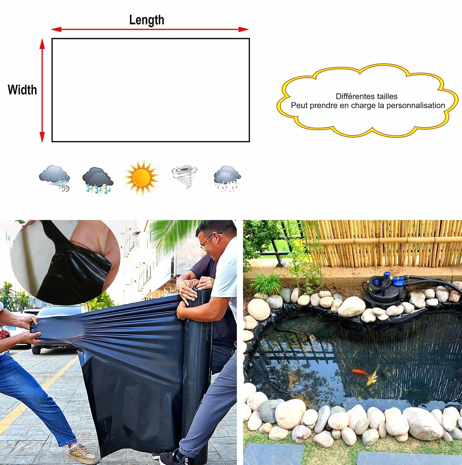 5x7.5m Liner bassin bache Noire agricole bassin Poisson Exterieur Jardin Facile à Installer étanchéité étanche et étanche bâche bassin extérieur bache epdm protéger l'étang Coupe Facile