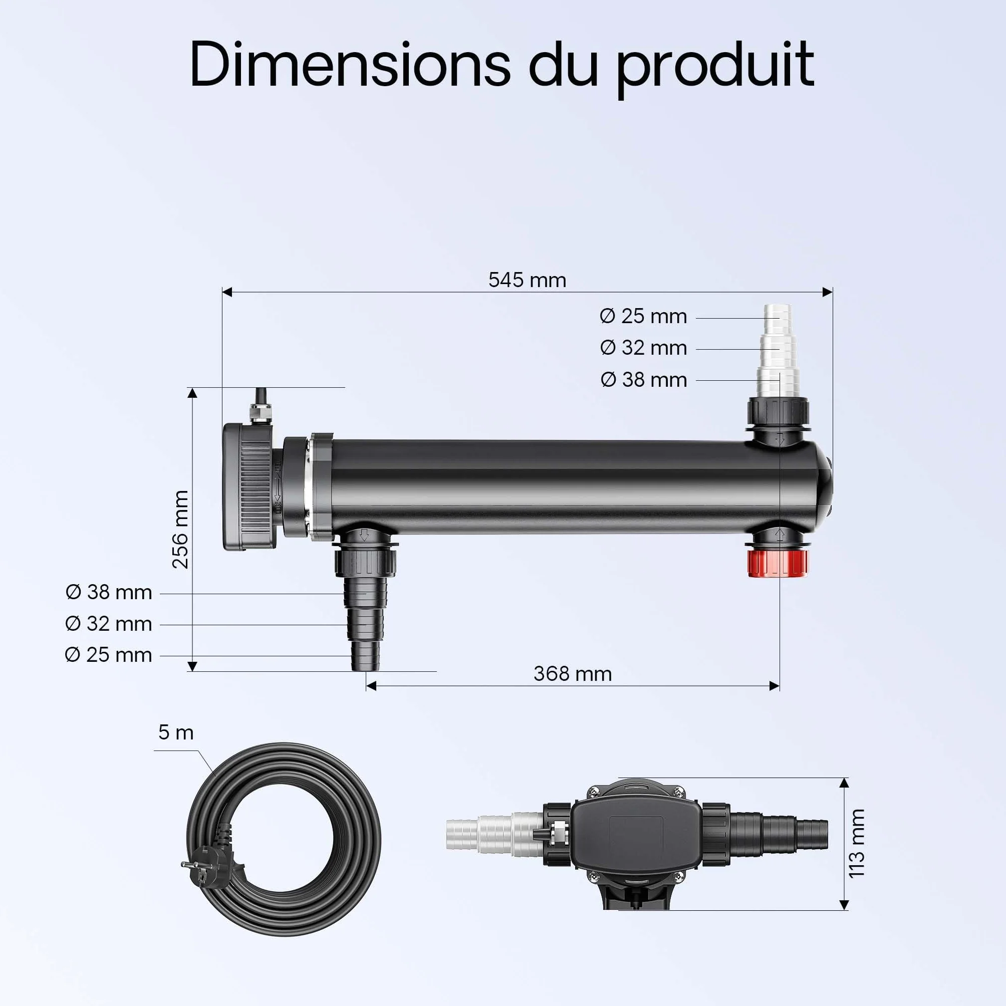 SunSun CUV-336 Stérilisateur UV Bassin 7000 l/h 36 W Miroir INOX