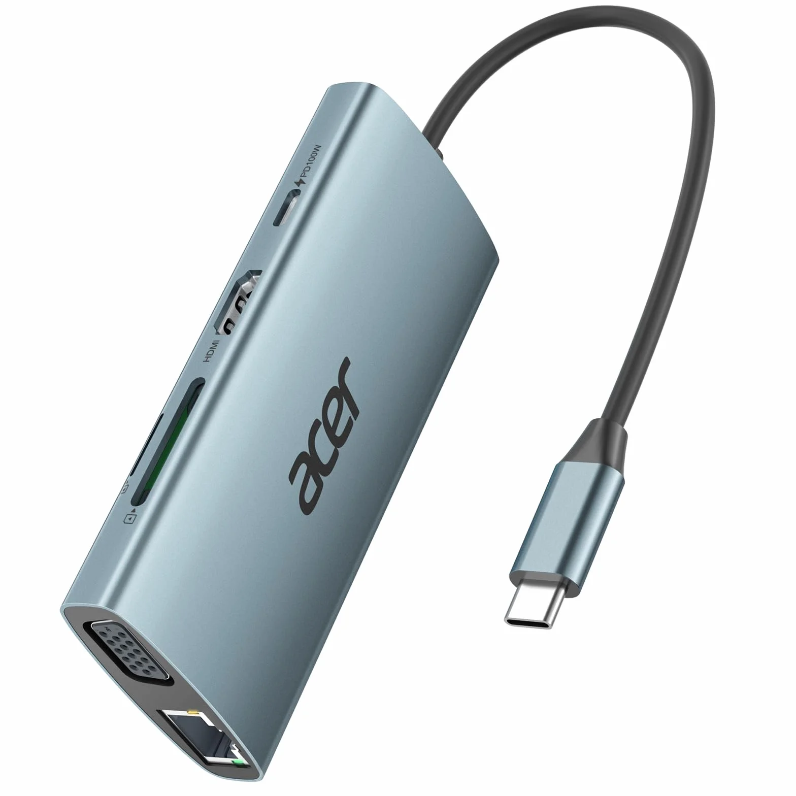 Acer Hub USB C Adaptateur Type C vers HDMI 4K VGA Ethernet RJ45 PD 100W Lecteur de Carte SD/TF 3xUSB 3.0 Station d'accueil USB C