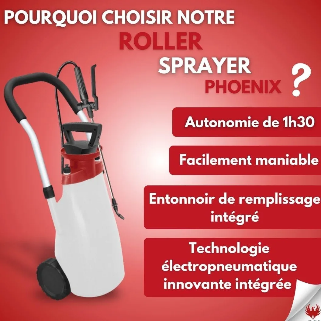 PHOENIX - Pulverisateur électrique de Jardin sur Roue Roller Sprayer, Pulverisateur Jardin avec Tuyau de 3m pour Une Pulvérisation sans Effort, pulvérisateur à Batterie, Autonome, Portable et Léger