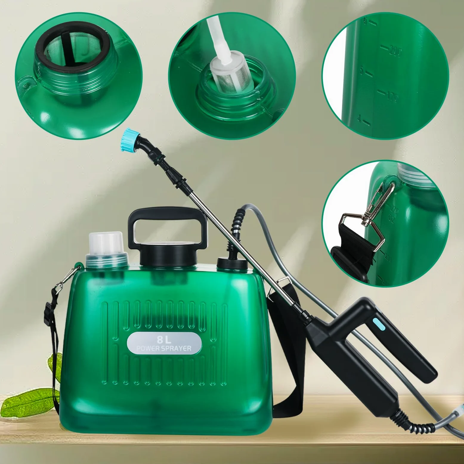 Pulvérisateur électrique 8 litres Pulvérisateur de jardin sans fil avec buses réglables USB rechargeable pour jardin