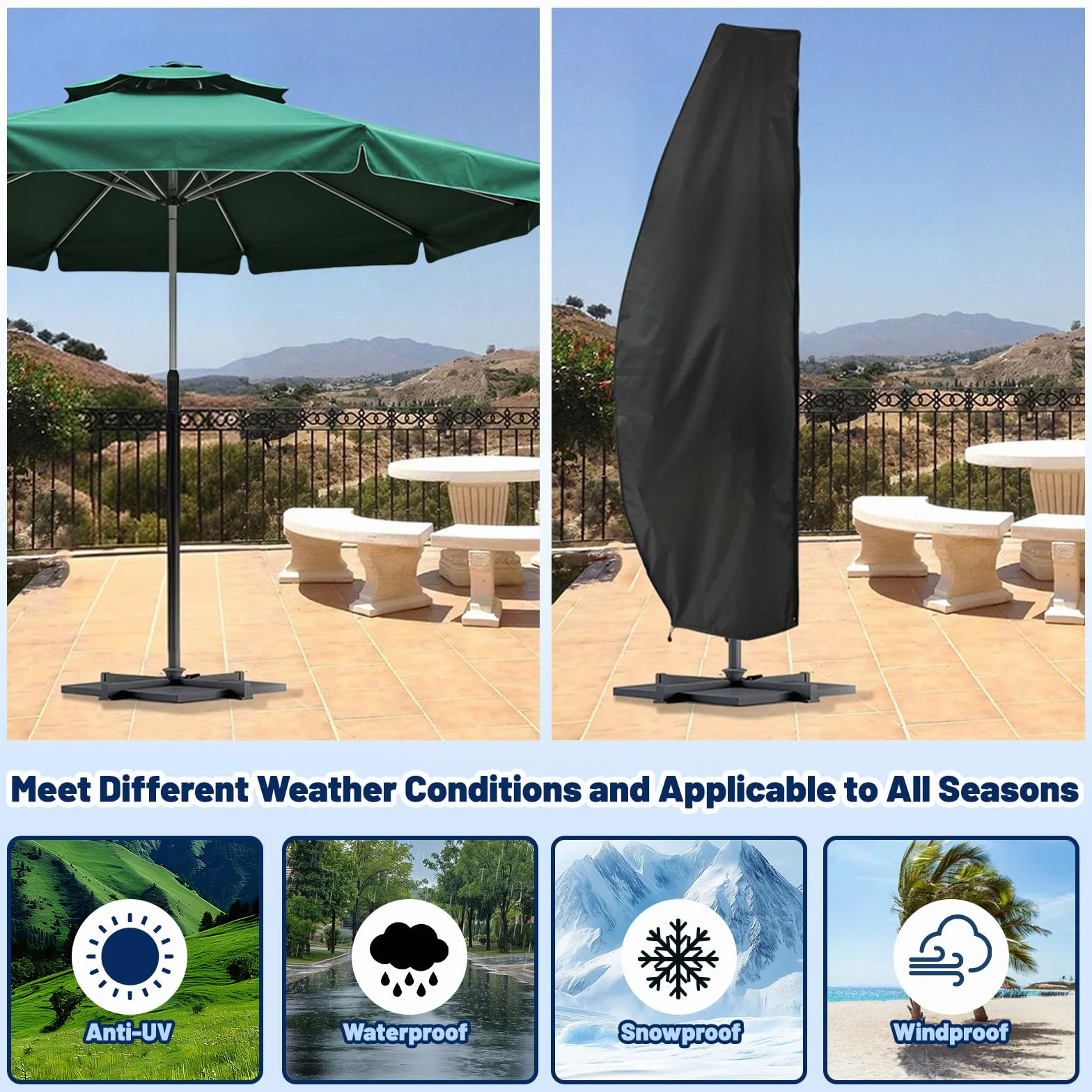 Housse de Parasol Déporté, Anti-UV, 420D Imperméable avec Fermeture éclair, Perche Télescopique, 265CM