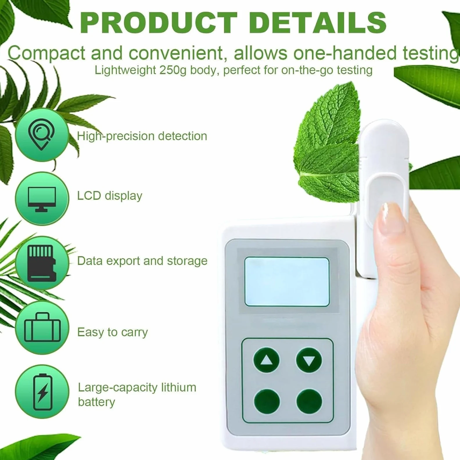 Analyseur de chlorophylle pour Le Test des nutriments des Plantes, thermomètre foliaire, humidimètre foliaire 0,0-99,9 SPAD, Compact et Portable B