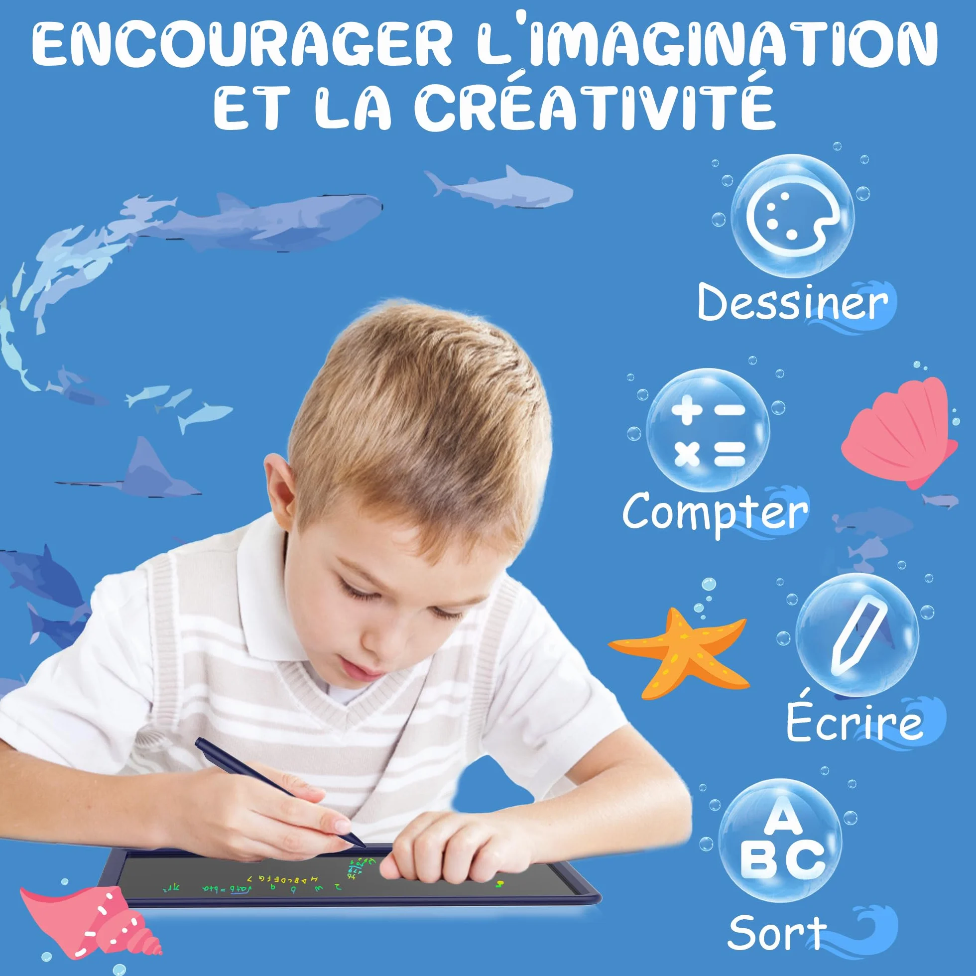 GIGART Tablette d'écriture LCD 15 pouces écran coloré effacement verrouillable cadeau anniversaire 3-12 ans bleu foncé