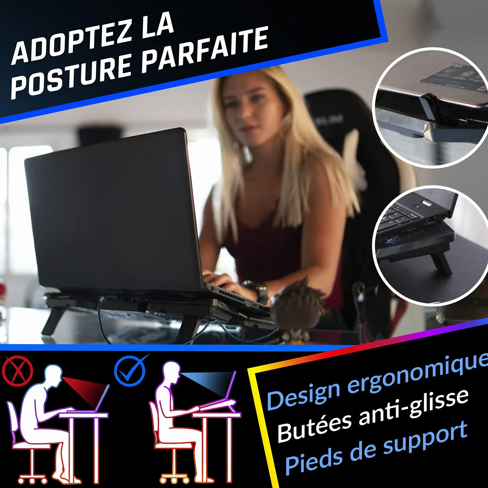 KLIM Wind Refroidisseur PC Portable 4 Ventilateurs Silencieux pour Laptop Mac PS5 PS4