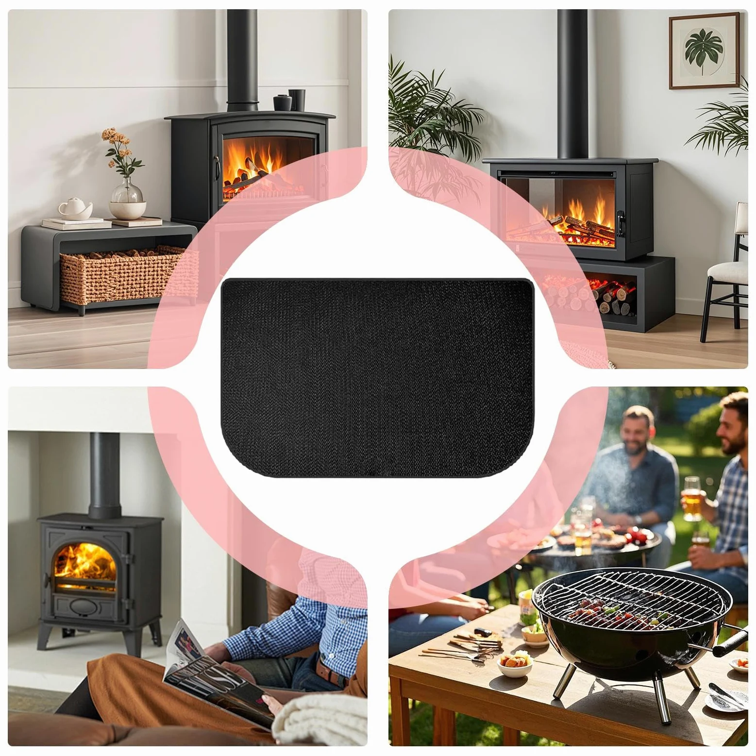 Tapis de Cheminée Antidérapant Résistant à la Flamme | Protecteur de Sol Intérieur pour Poêle à Bois pour Maison Appartement Salle de Classe Salon Camping Barbecue Feu de Camp