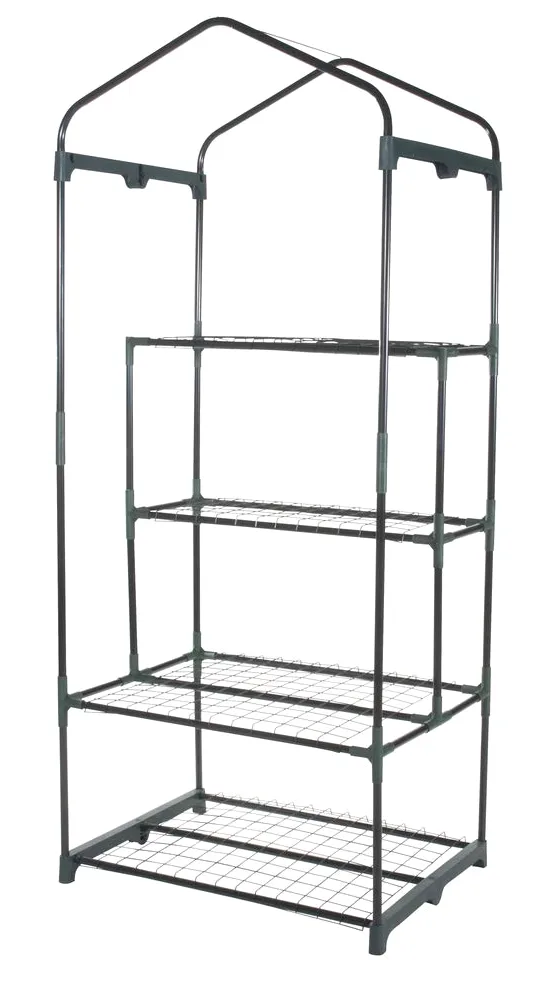 VERDELOOK - Serre avec 2+2 étagères et toile PVC transparente avec ouverture à charnière, 69x49x157 cm, serre de jardin et de balcon, pour la protection des plantes, pour le jardinage, métal peint