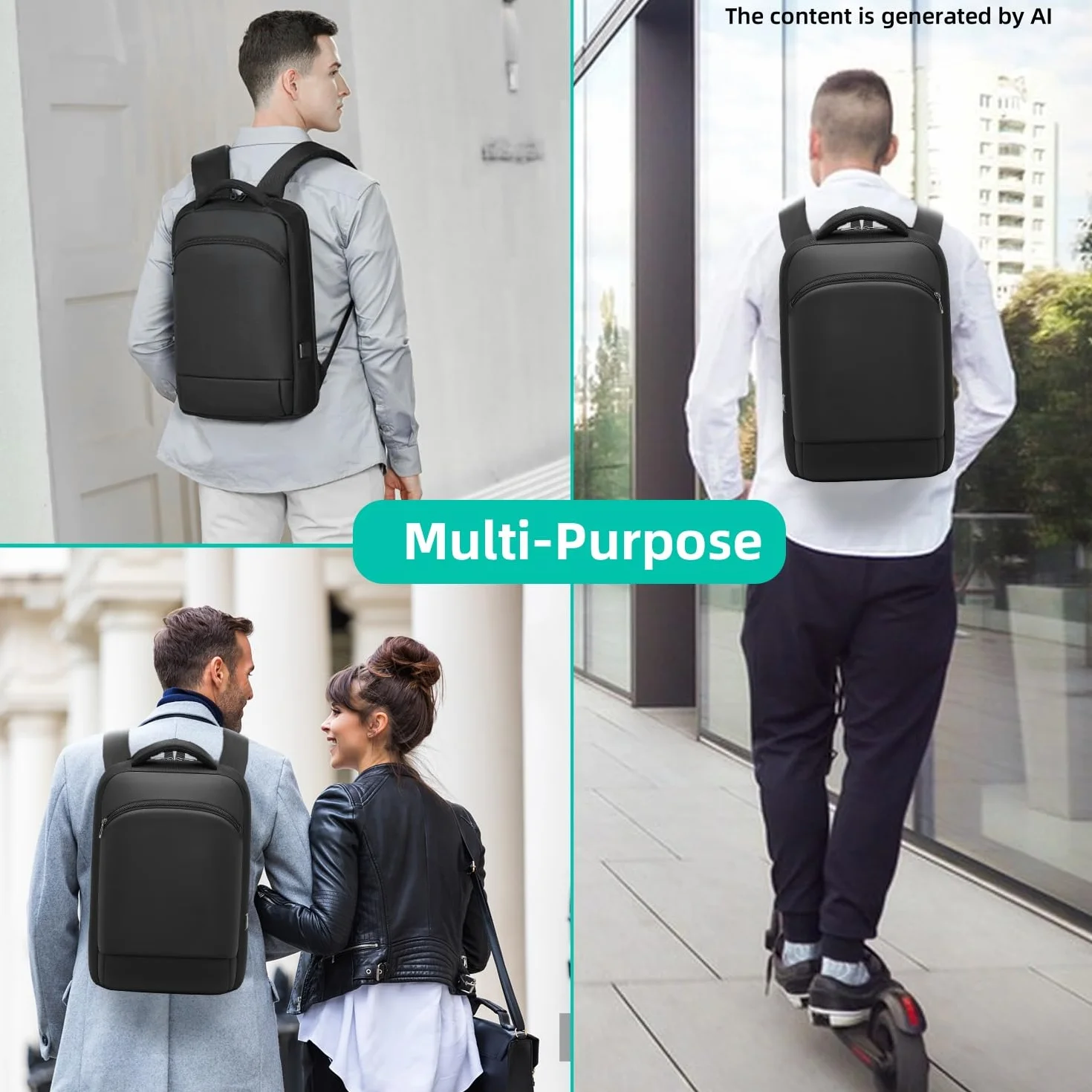 Sac à Dos PC Portable 15.6 Pouces Homme Impermeable USB Charging Port Voyage Travail Noir