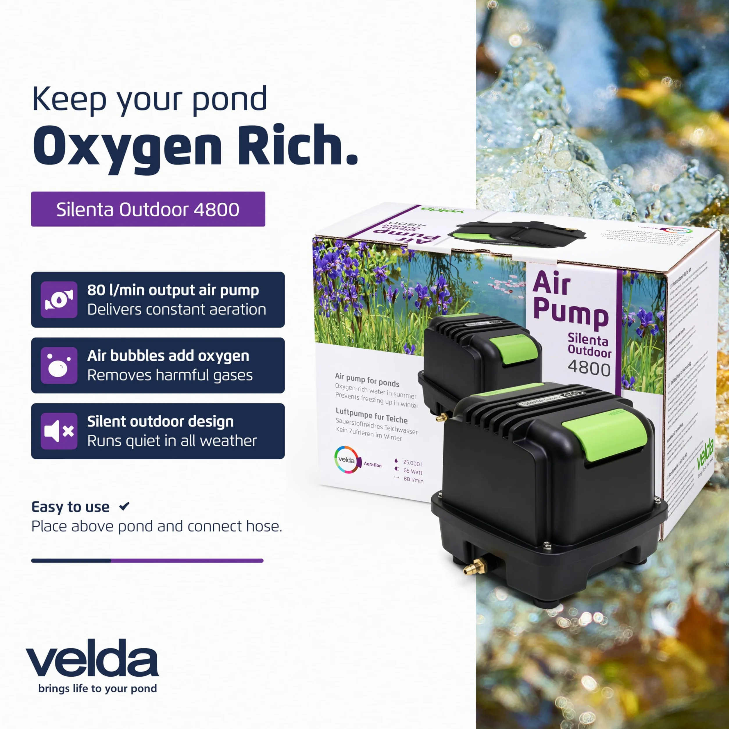 Velda, aérateur complet pour bassin d'agrément, Silenta Pro 4800, 125098