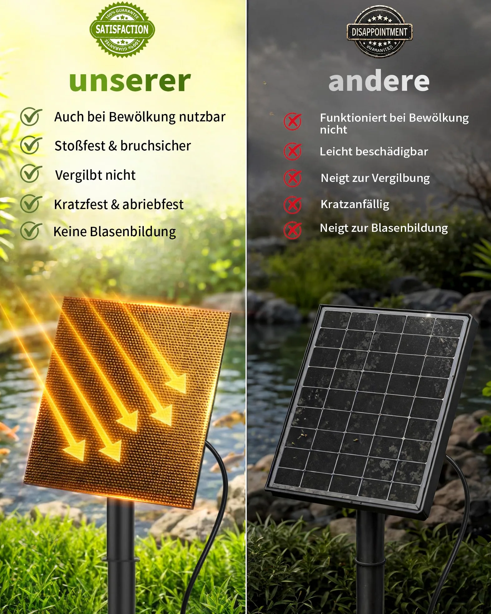 Pompe de bassin solaire 8W avec batterie 1800mAh – Fontaine solaire pour l’extérieur, idéale pour bain d’oiseau, petit bassin et jeu d’eau – 10 styles de jet et 8 LED colorées