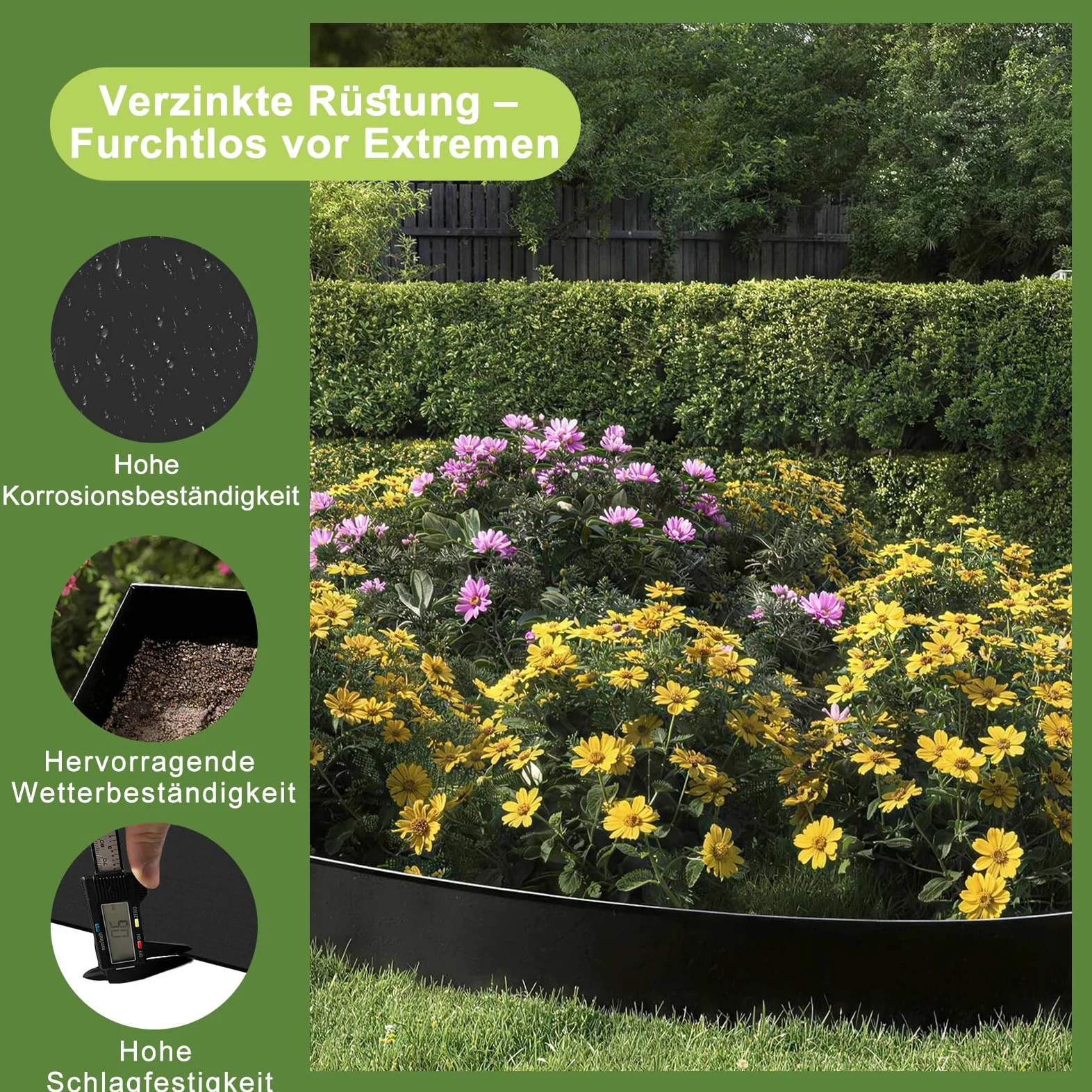 ACXIN Bordure de pelouse en métal - 15 cm de haut - Surface galvanisée - Bordure polyvalente pour paillis d'écorce, comme bord de tonte ou anneau d'arbre, robuste, flexible et rapide à installer (noir