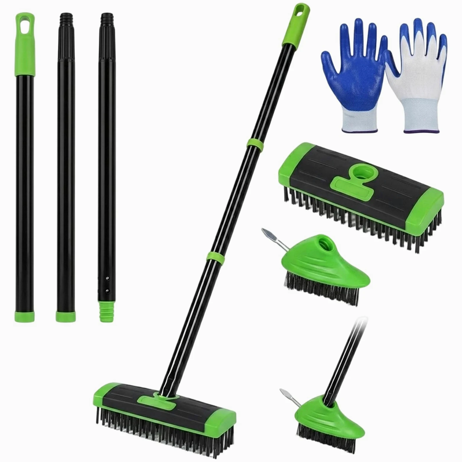 Ensemble de brosses désherbantes 3-en-1, Outil pour Joints de pavés avec Long Manche Amovible, Brosse métallique et grattoir pour terrasse, allée, Trottoir et Jardin (Black)