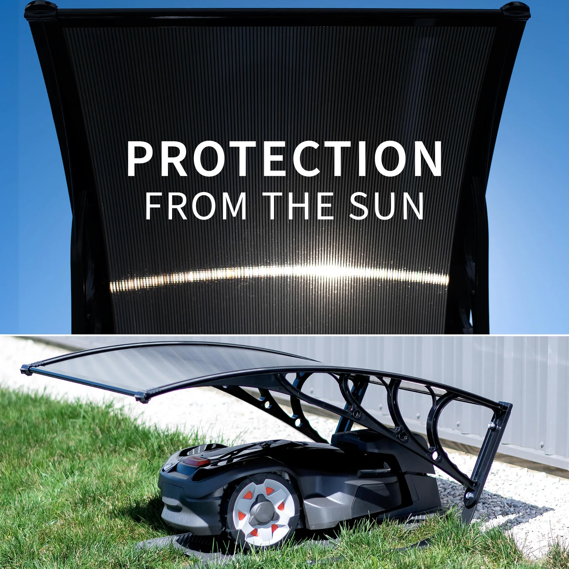 Life Finds LF-RLS1 Bâche d'ombrage d'extérieur conçue pour les tondeuses à gazon robotiques, toit de garage portable pour tondeuses à gazon, auvent en polycarbonate résistant aux intempéries, noir