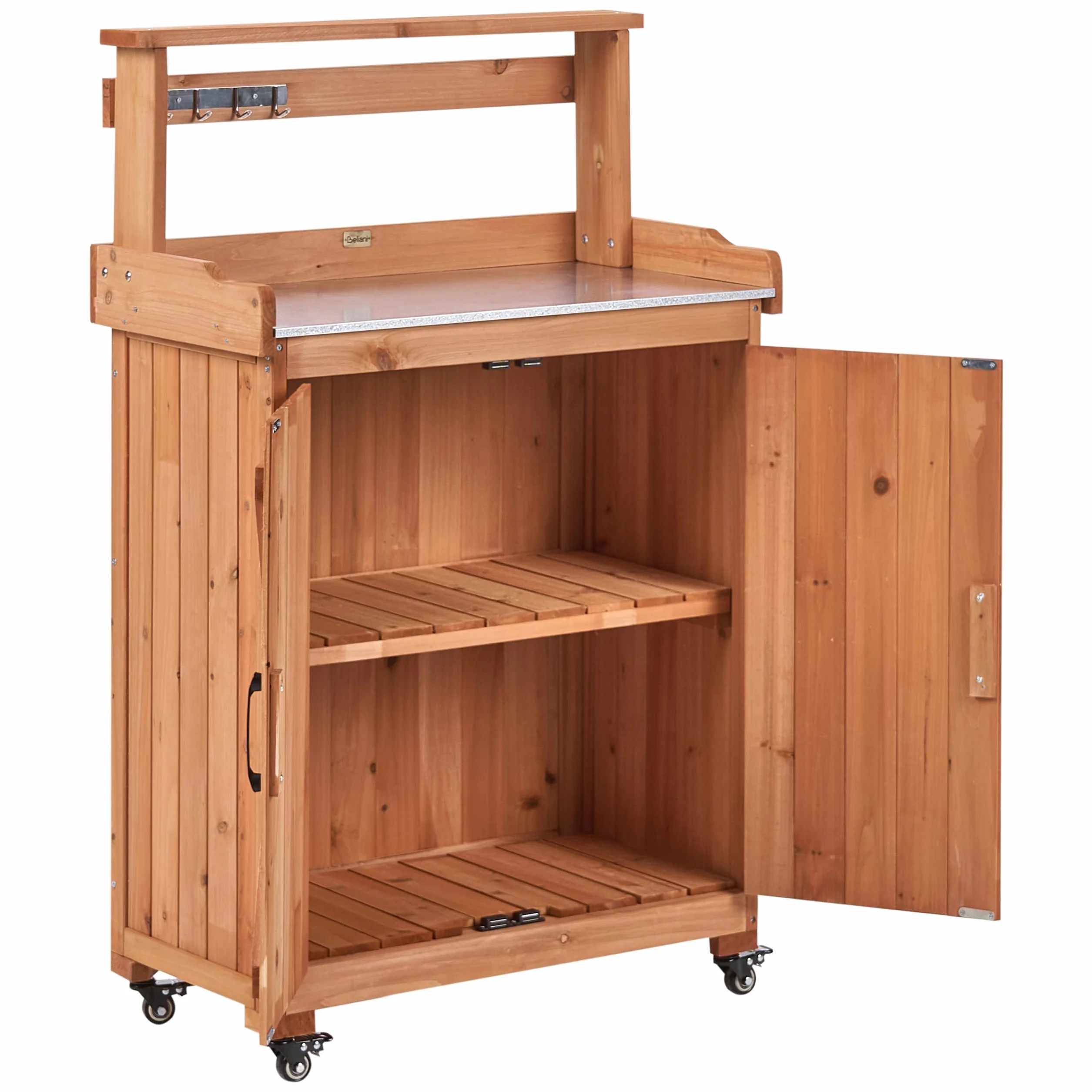 Altolia Table de Rempotage Bois de Sapin 74x40x119 cm Plan de Travail Fer Roulettes Marron Clair