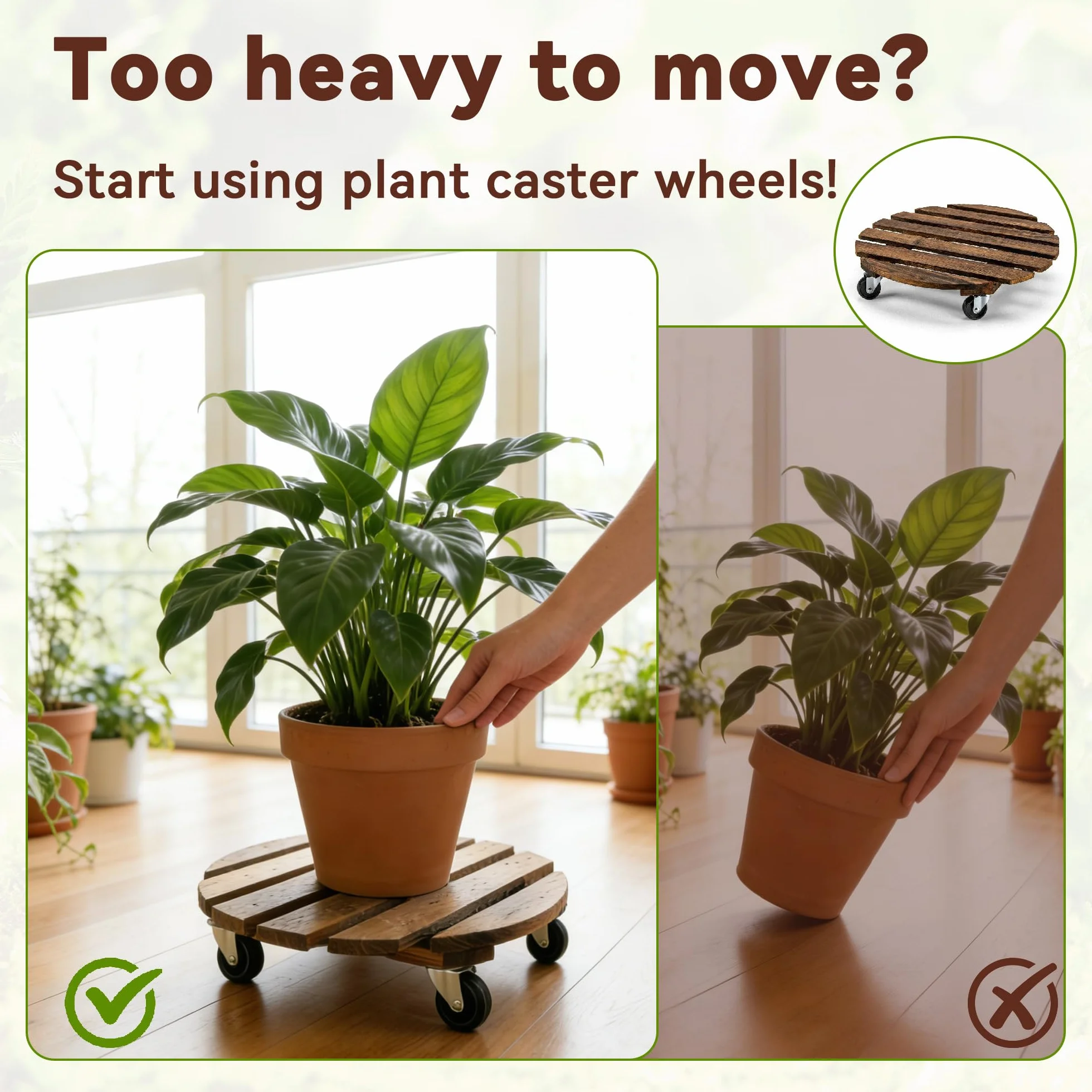 Bois Porte Plante à Roulettes Rondes Chariot Ø 30cm Capacité Charge 120 kg Roues 4 Blocages