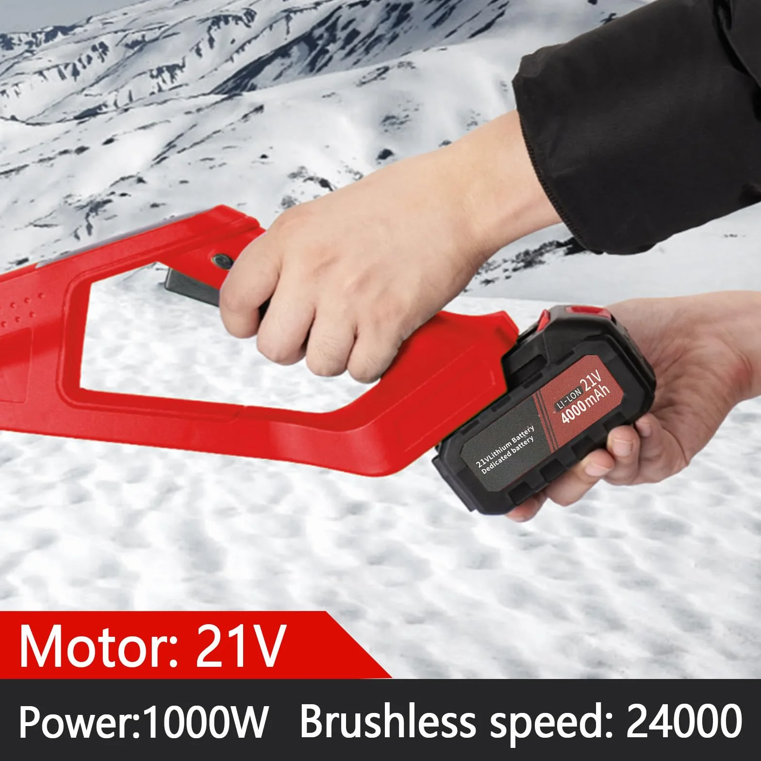 Souffleuse à Neige 1000W 21V Li-ION Direction Projection Réglable 0-33000 TR/Min 8M 34cm