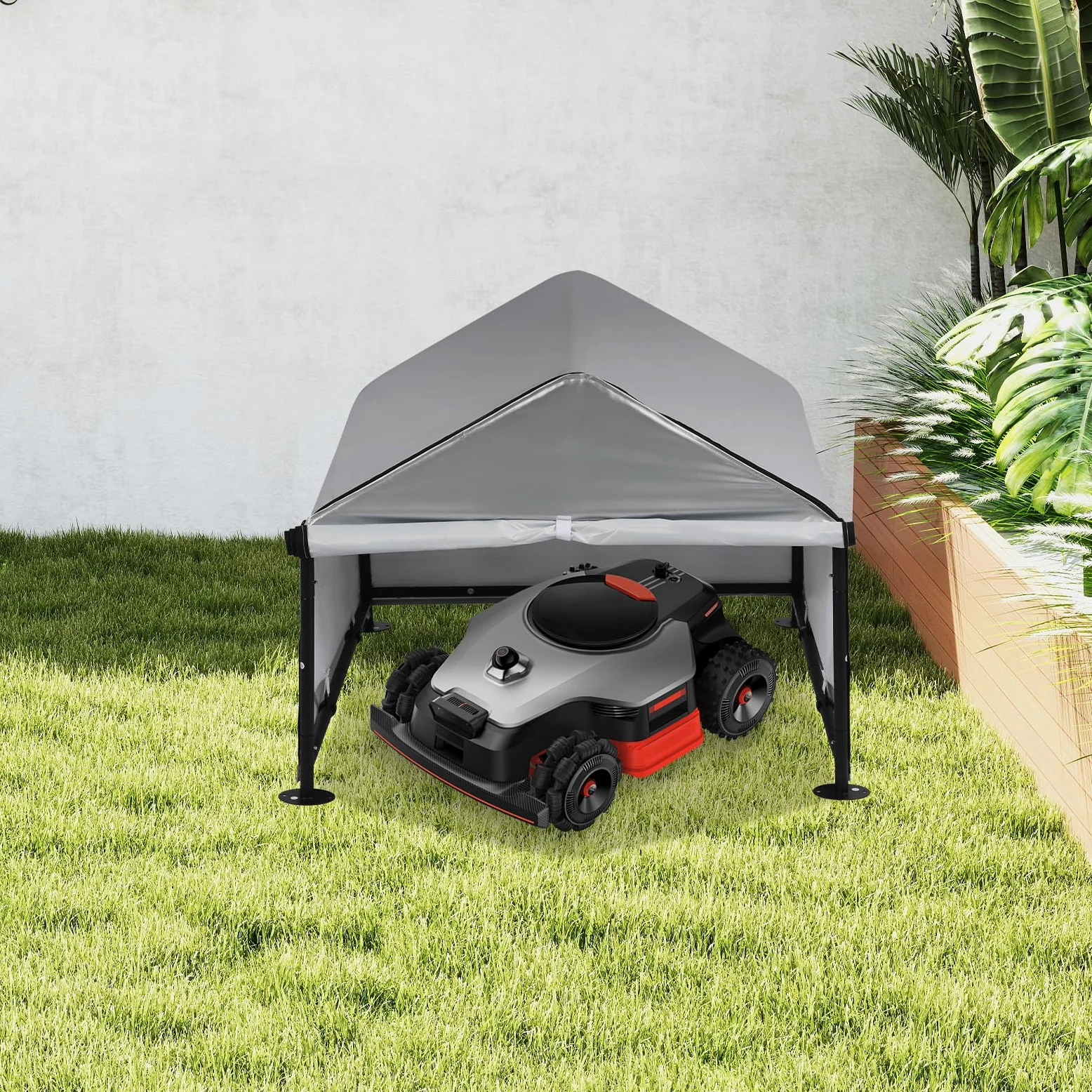 Garage pour robot tondeuse, tondeuse à gazon, auvent avec protection UV et résistant aux intempéries, garage, chambre pour animaux de compagnie, 78 × 74 × 63 cm