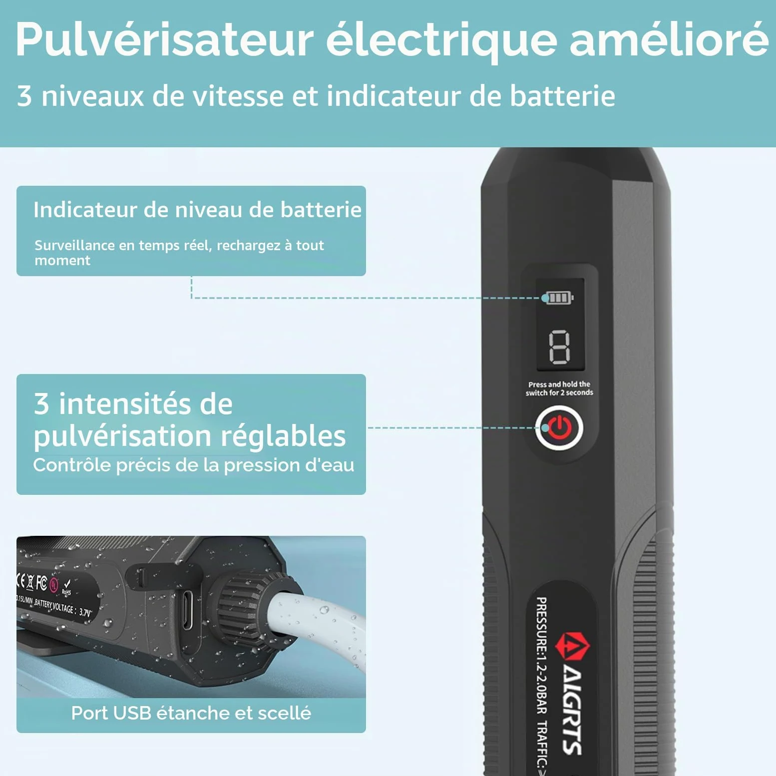 Pulvérisateur Électrique 5L Rechargeable, Pulvérisateur à Dos Jardin avec 4 Buses et Canne Télescopique adapté pour Arrosage et Désherbage dans Le Jardin
