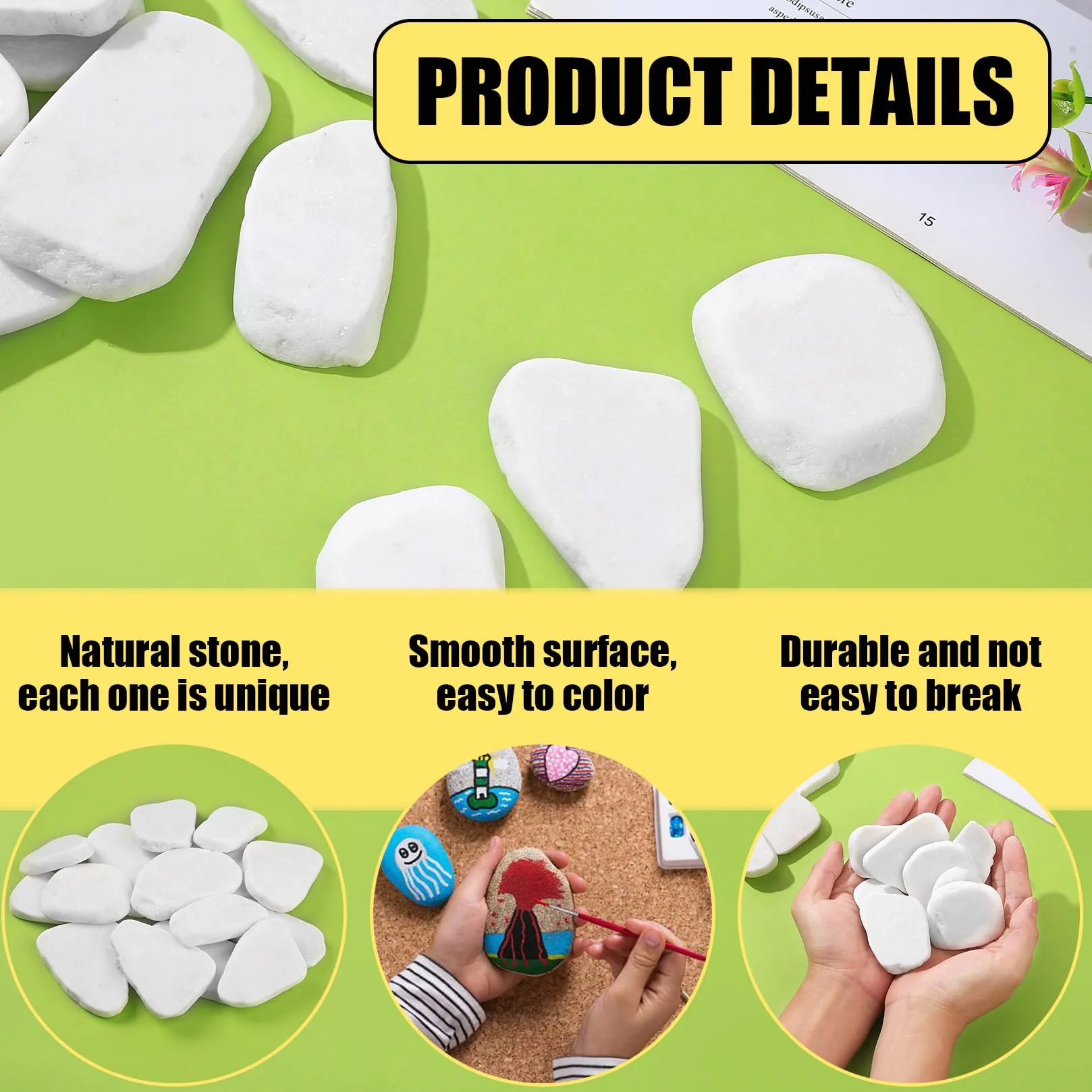 Pierres à Peindre 5-8 cm, Galets Décoratifs Blancs pour Jardin, Vase, Aquarium DIY