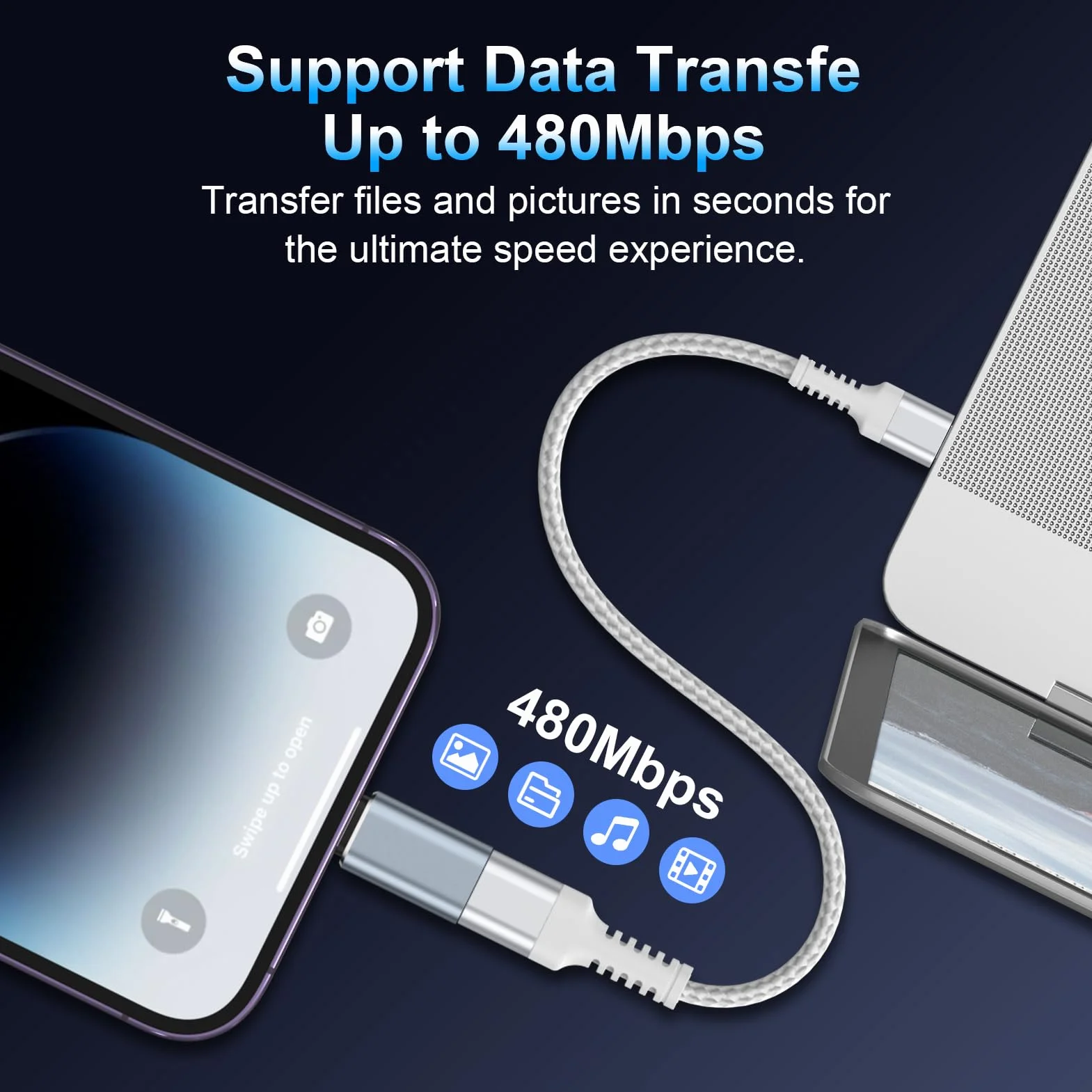 Gaef Adaptateur USB C vers Lightning Lot de 4, Charge Rapide PD pour iPhone 14 Pro Max/14/13/12/11/iPad/Airpods
