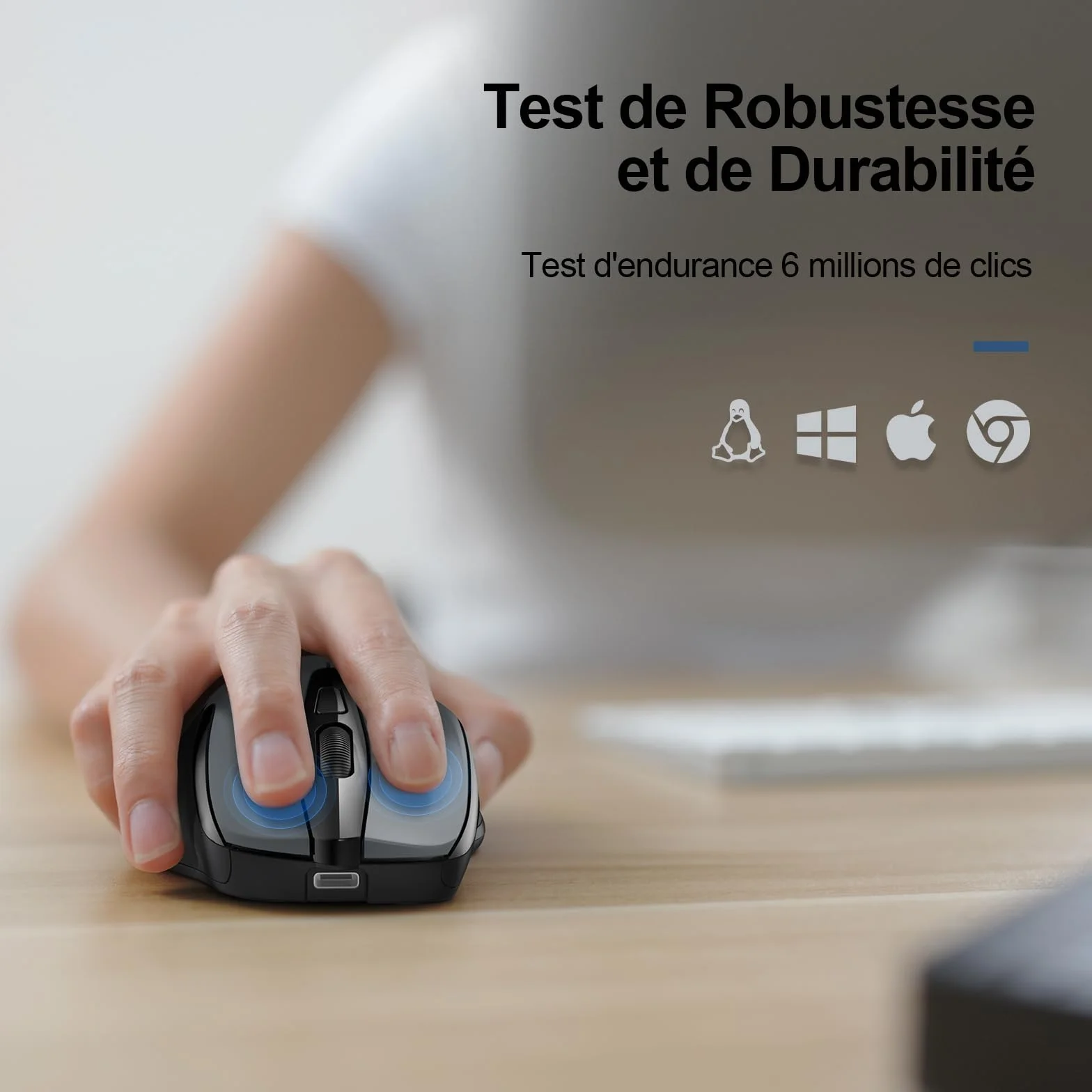 TECKNET Souris sans Fil Rechargeable Silencieuse 4800 DPI 6 Boutons Ergonomiques USB 2,4G Gris