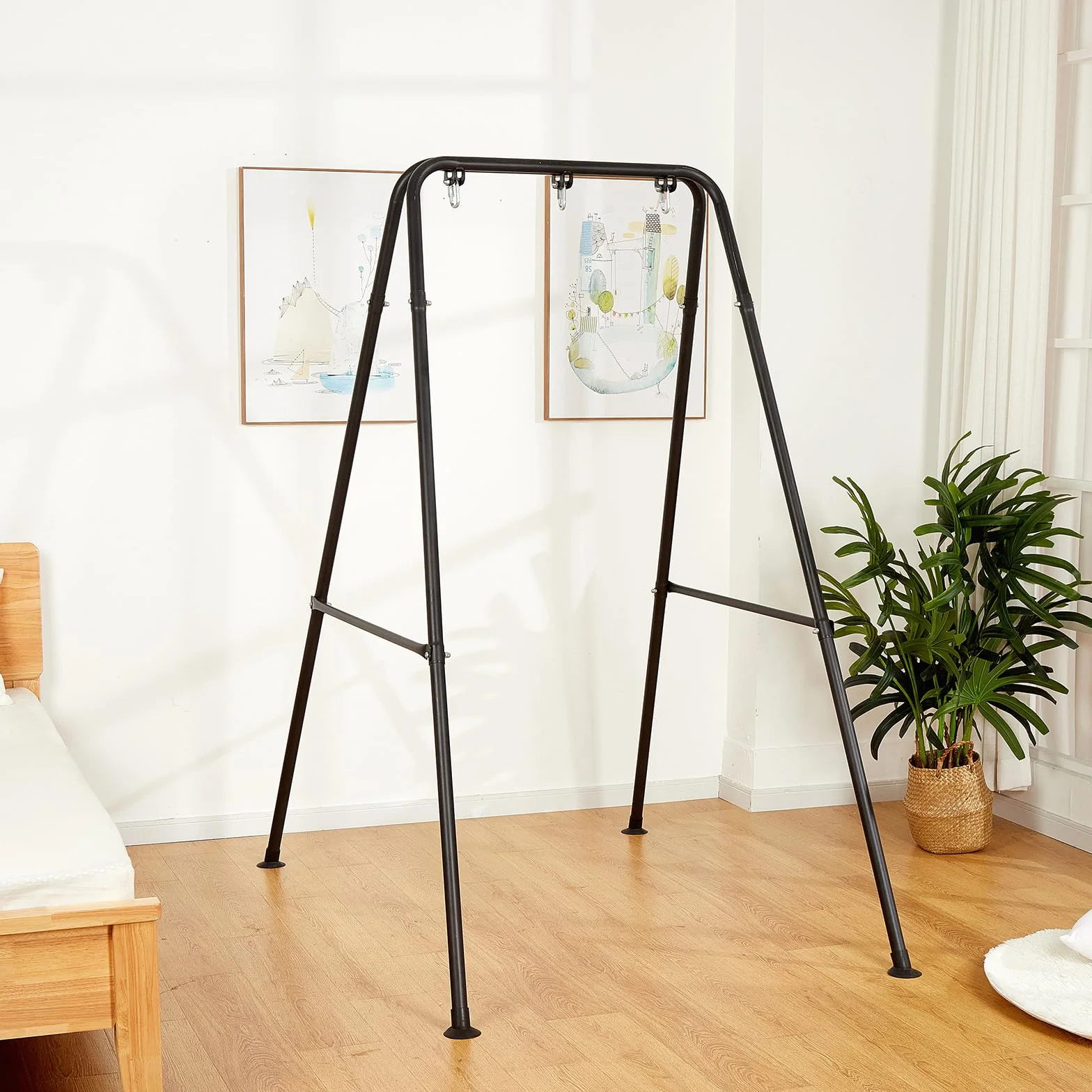 Support de Hamac Pliable Portable Noire pour Intérieur Extérieur Cadre Robuste
