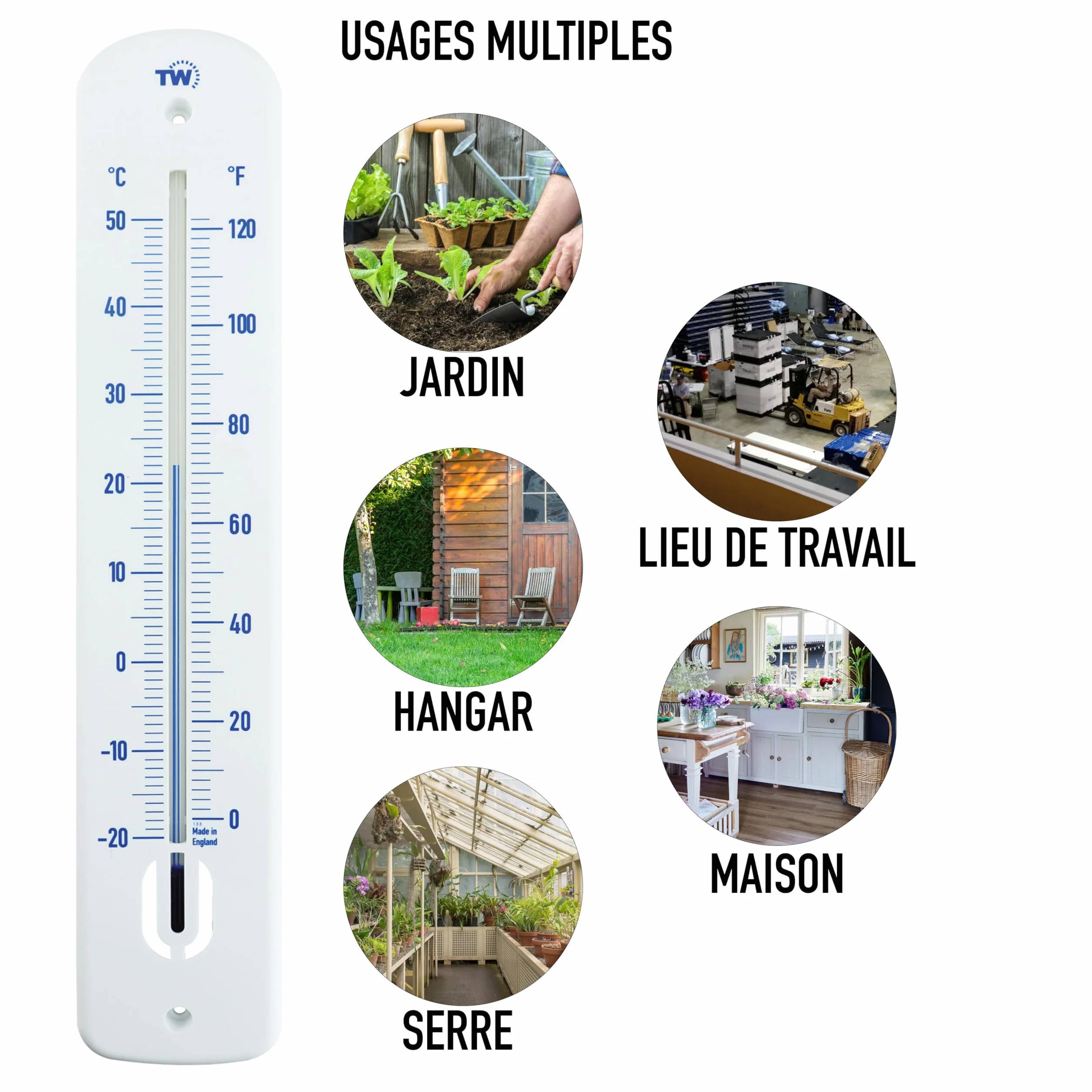 Grand thermomètre extérieur jardin 380 mm pour serre, patio, terrasse