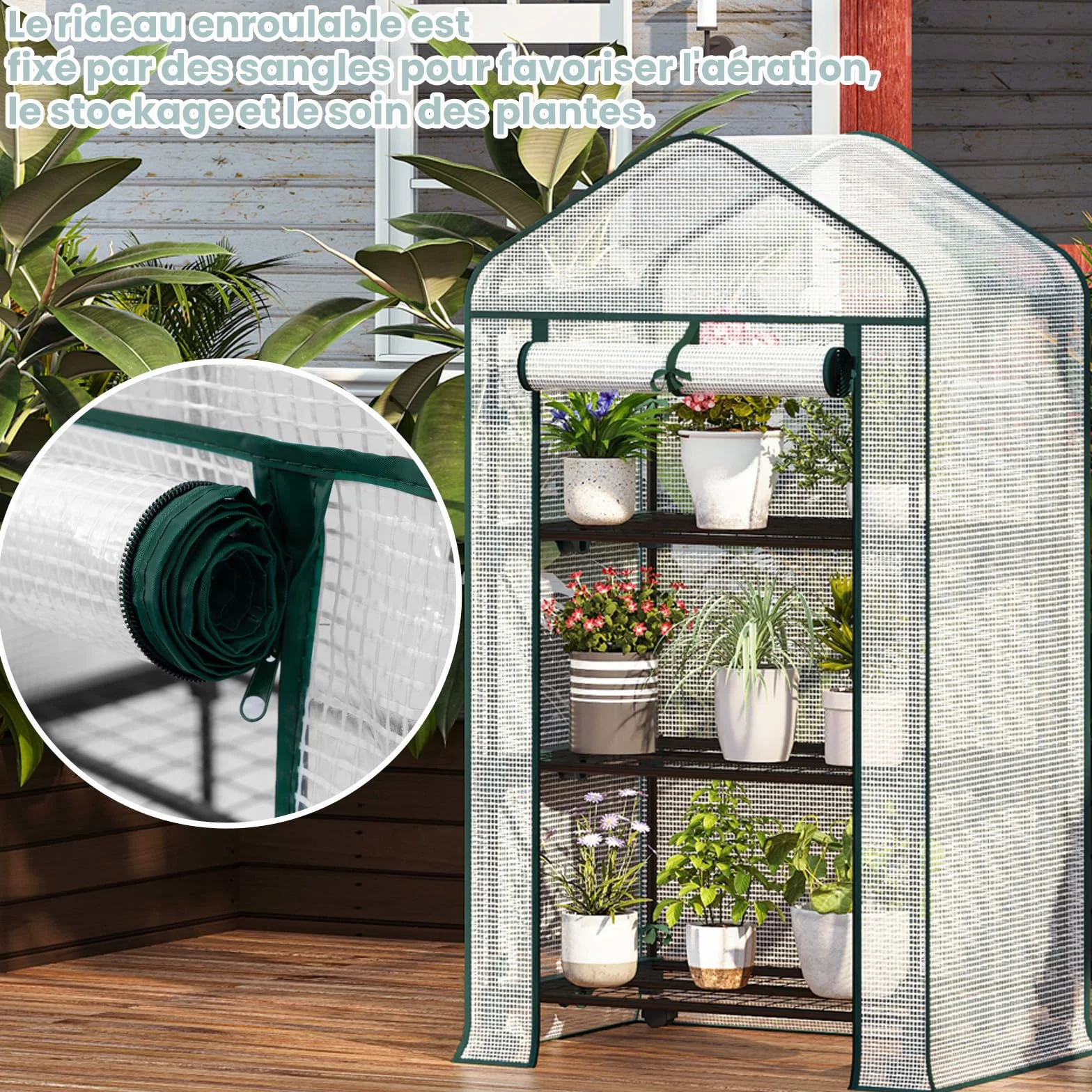 WOLTU Serre de Jardin avec roulettes 70x50x131cm Blanc PE 130g/m²