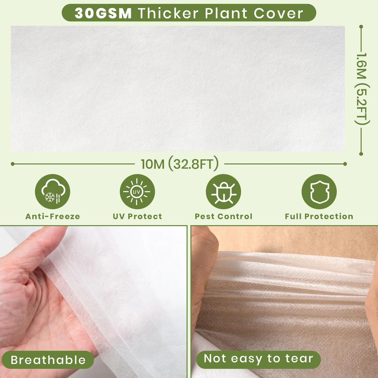 Voile Hivernage Plante Exterieur 1.6x10m Tissu Non tissé 30 g/m² Housse Protection Blanche
