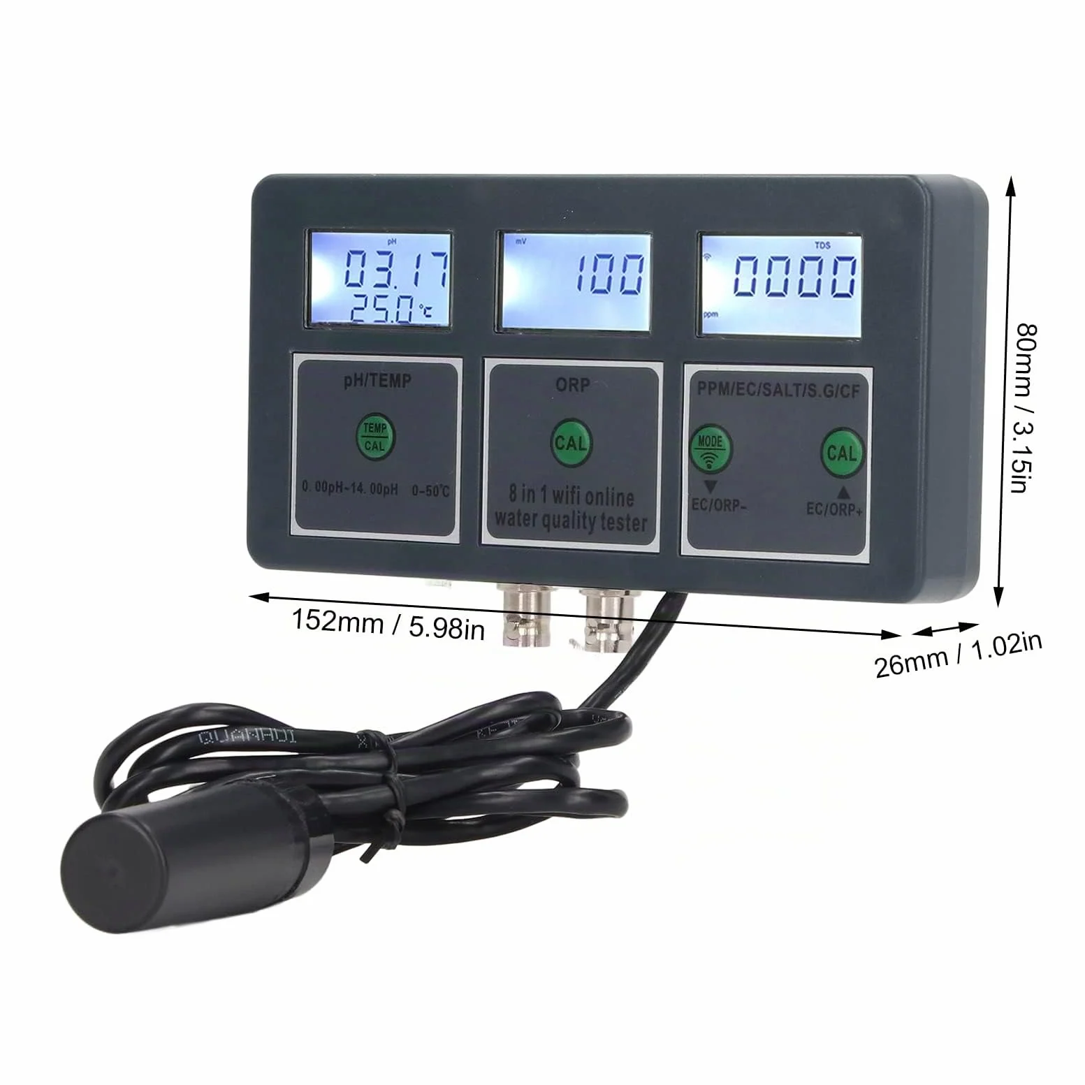 Testeur de Qualité de l'eau, 8 en 1 Testeur S.G Ph EC Salt Orp Tds CF Temp, Portable Kit d'analyse de l'eau pour l'eau Potable, Les piscines, Aquariums, Détecteur Hydroponique