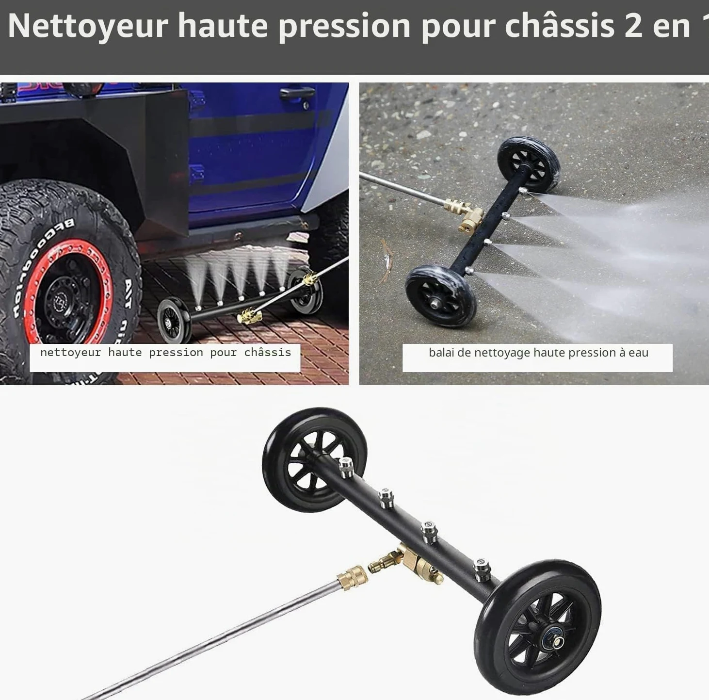 YUET Balai d'eau de Lavage de Voiture, 2 en 1 pour Nettoyeur Haute Pression | Nettoyeur de Surface de 16 inch avec 4 Buses, 3 Tiges d'extension, 4000 PSI 40 cm, 1/4" Connexion Rapide