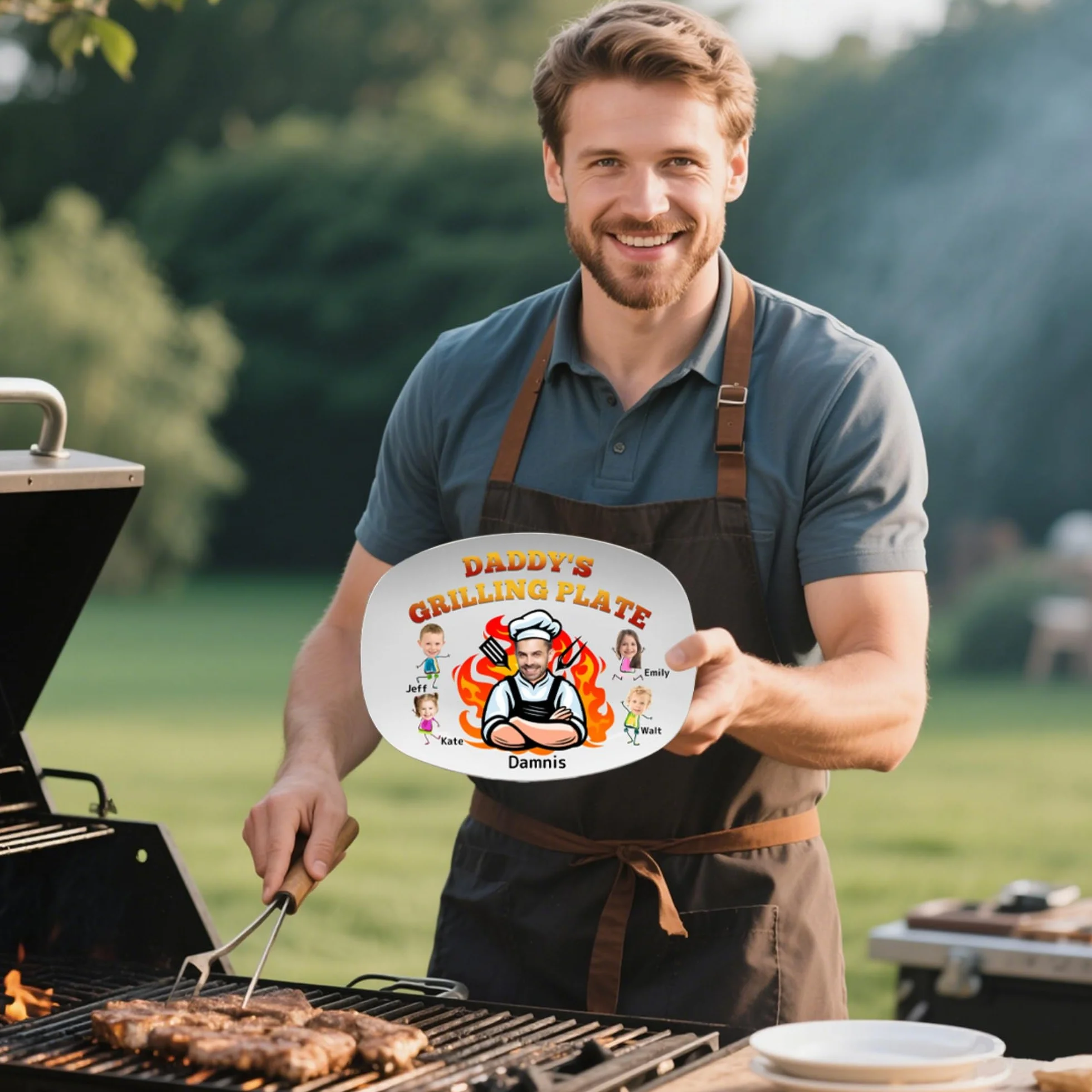 Plaque à griller personnalisée drôle avec visage de papa, photo et nom, cadeau fête des pères Noël anniversaire