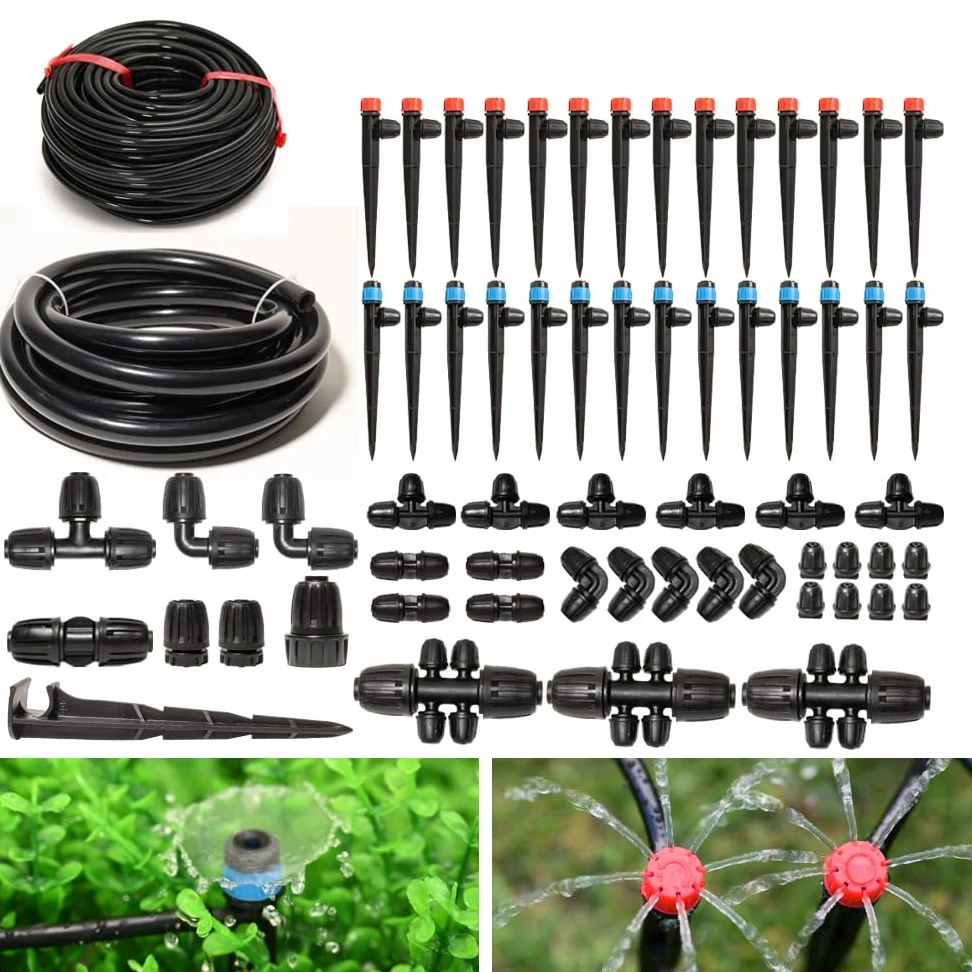 Système d'irrigation goutte à goutte de 71 m pour kit de jardin avec tubes de 1,27 cm et 6,35 mm, équipement d'irrigation automatique, raccords verrouillés, micro goutte à goutte, vaporisateur à