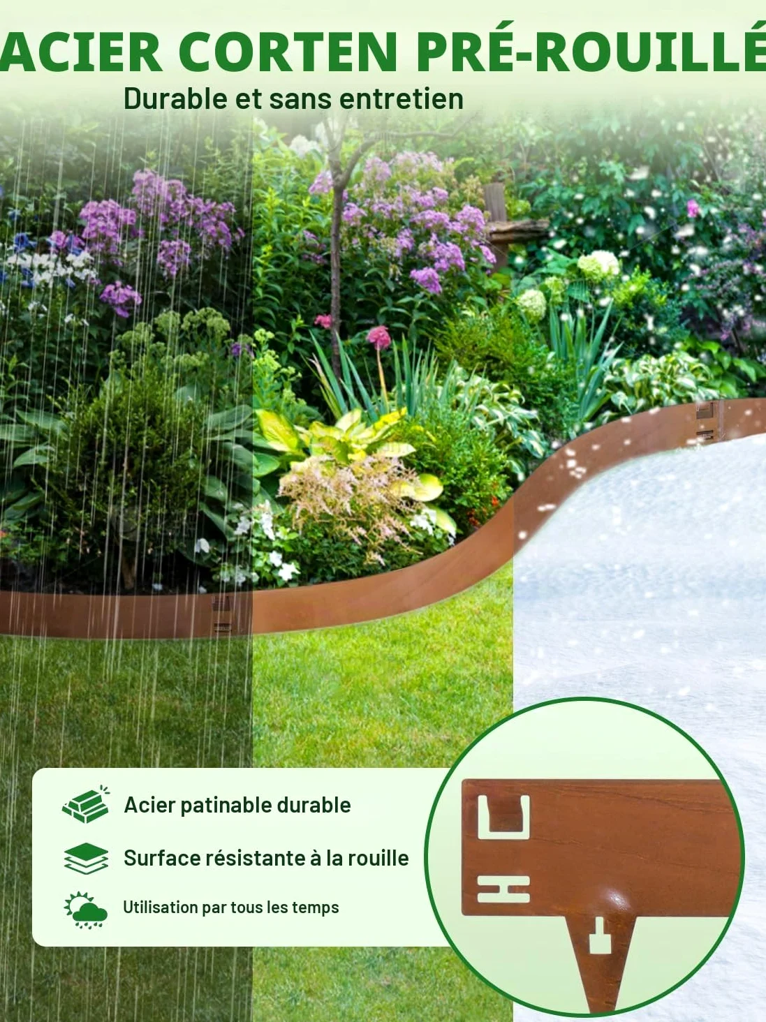 Sararoom Bordure de Jardin en Acier, Lot de 5 Bordure de Pelouse en Métal, Bordures Paysagères Flexible | Hauteur 15 cm, Bordure de Gazon en Rouille pour Séparateur de Chemin de Cour, Pelouse, Arbre
