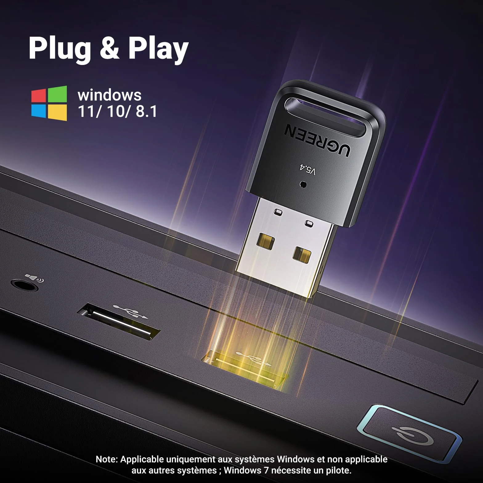 UGREEN Dongle Bluetooth 5.4 Clé USB PC Adaptateur Faible Latence pour Clavier Souris Casque Manette de Jeu Enceinte Écouteurs Plug Play Windows 11 10 8.1