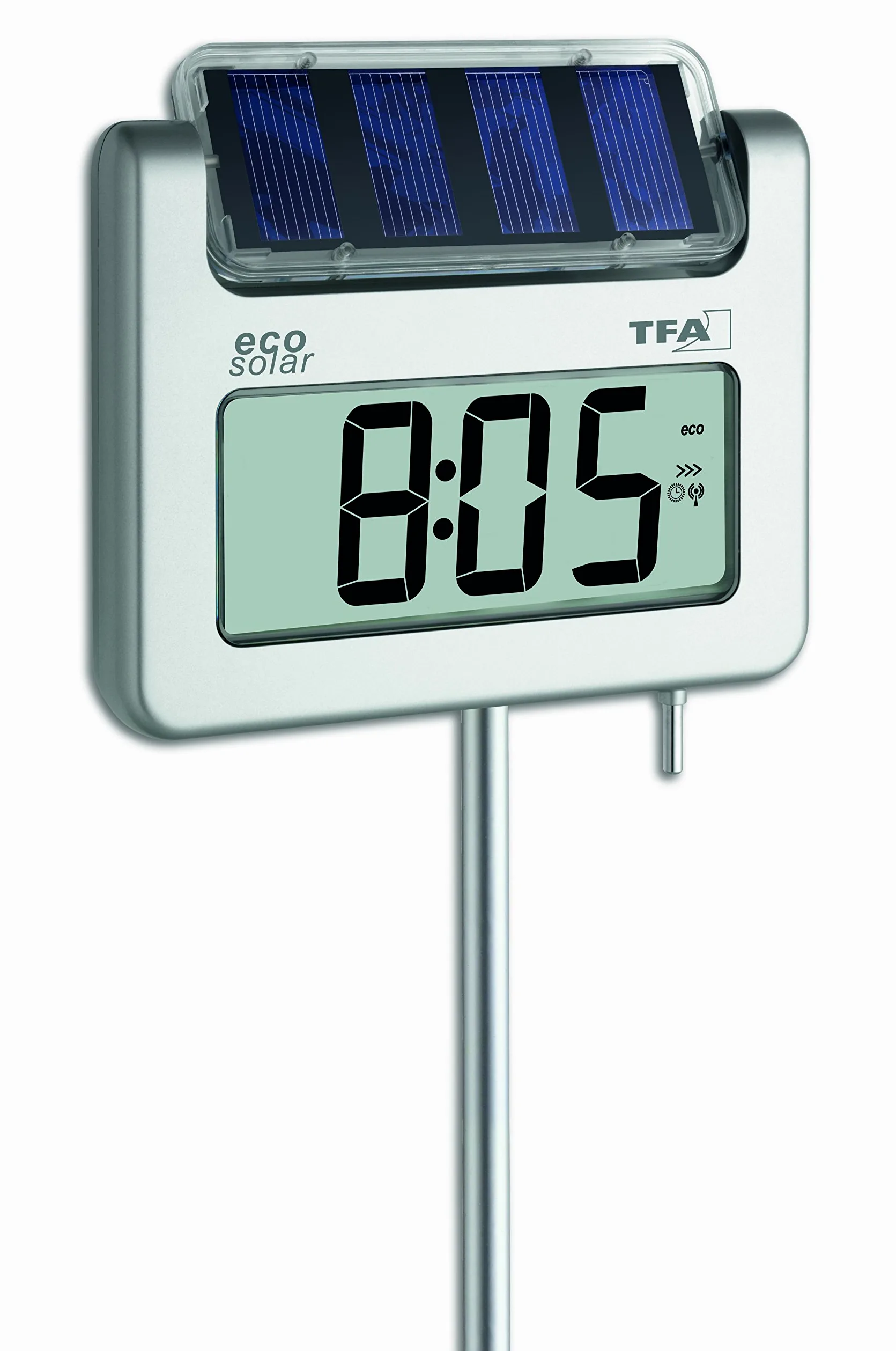TFA Dostmann Thermomètre de jardin numérique Avenue Plus, 30.2030.54, mesure de la température extérieure, thermomètre pour balcon, terrasse, avec éclairage solaire, argenté